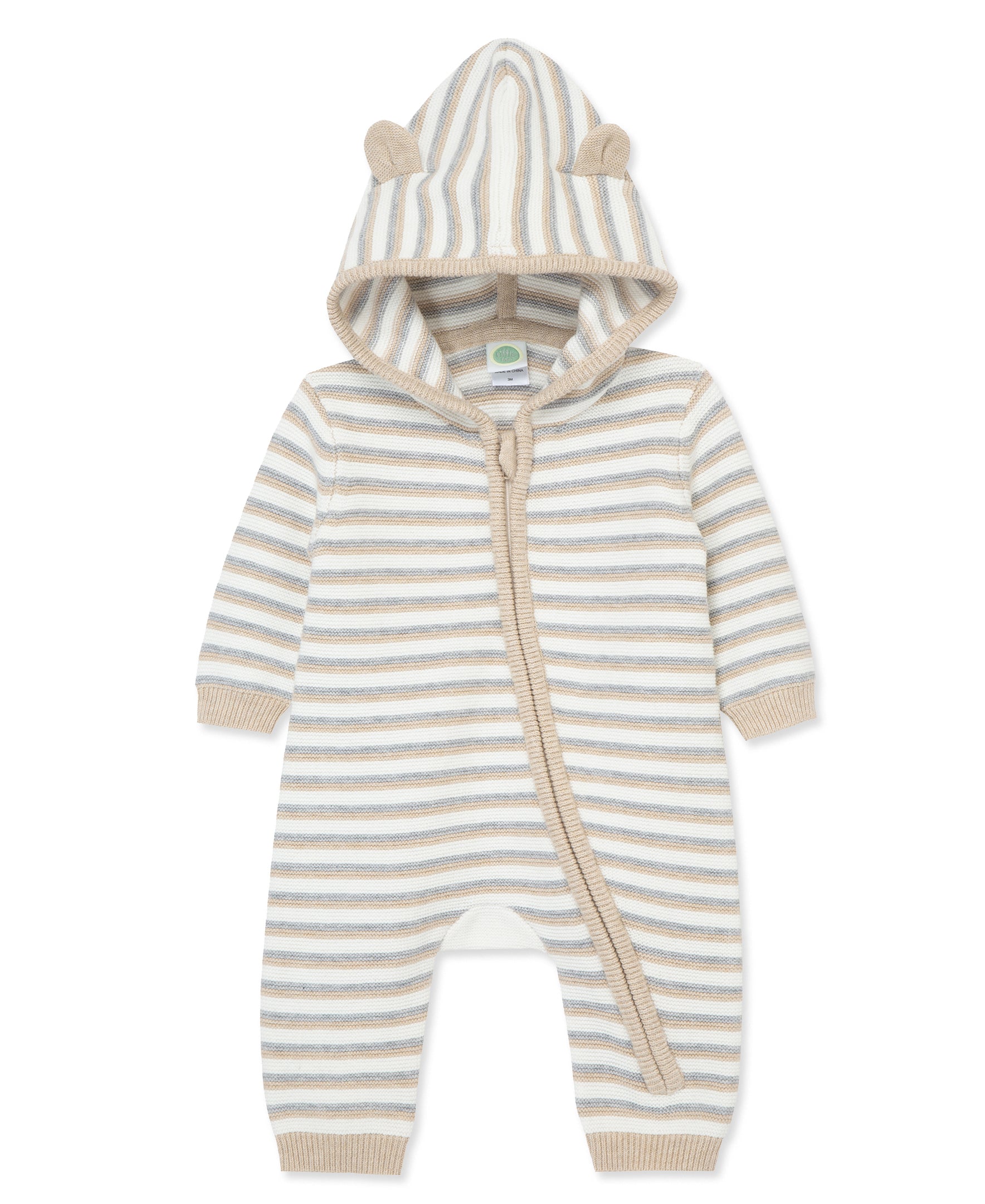 Neutral Stripe Zip Front Coverall - Little Me