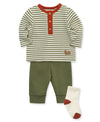 Striped Waffle Knit Infant Jogger Set & Sock - Little Me