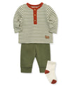 Striped Waffle Knit Jogger Set & Sock - Little Me