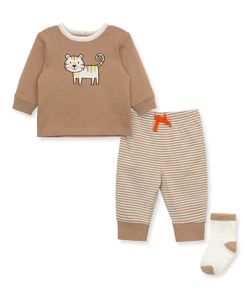Tiger Rib Knit Infant Jogger Set & Sock - Little Me
