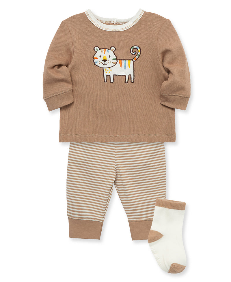 Tiger Rib Knit Infant Jogger Set & Sock - Little Me
