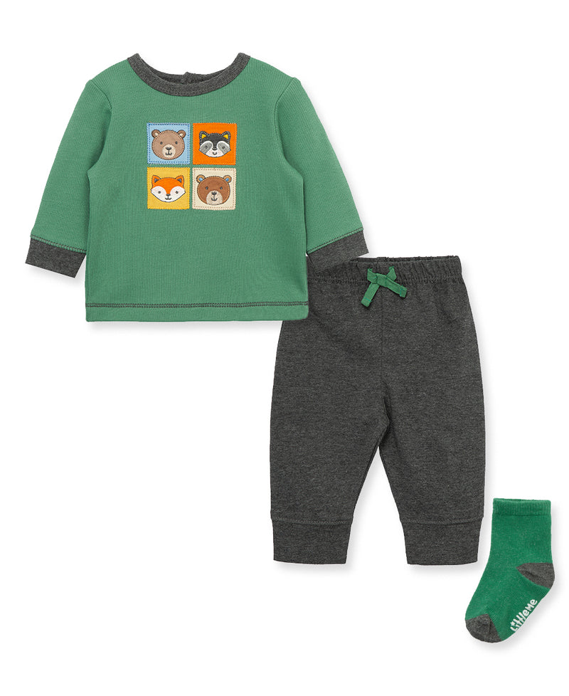 Woodland Rib Knit Infant Jogger Set & Sock - Little Me