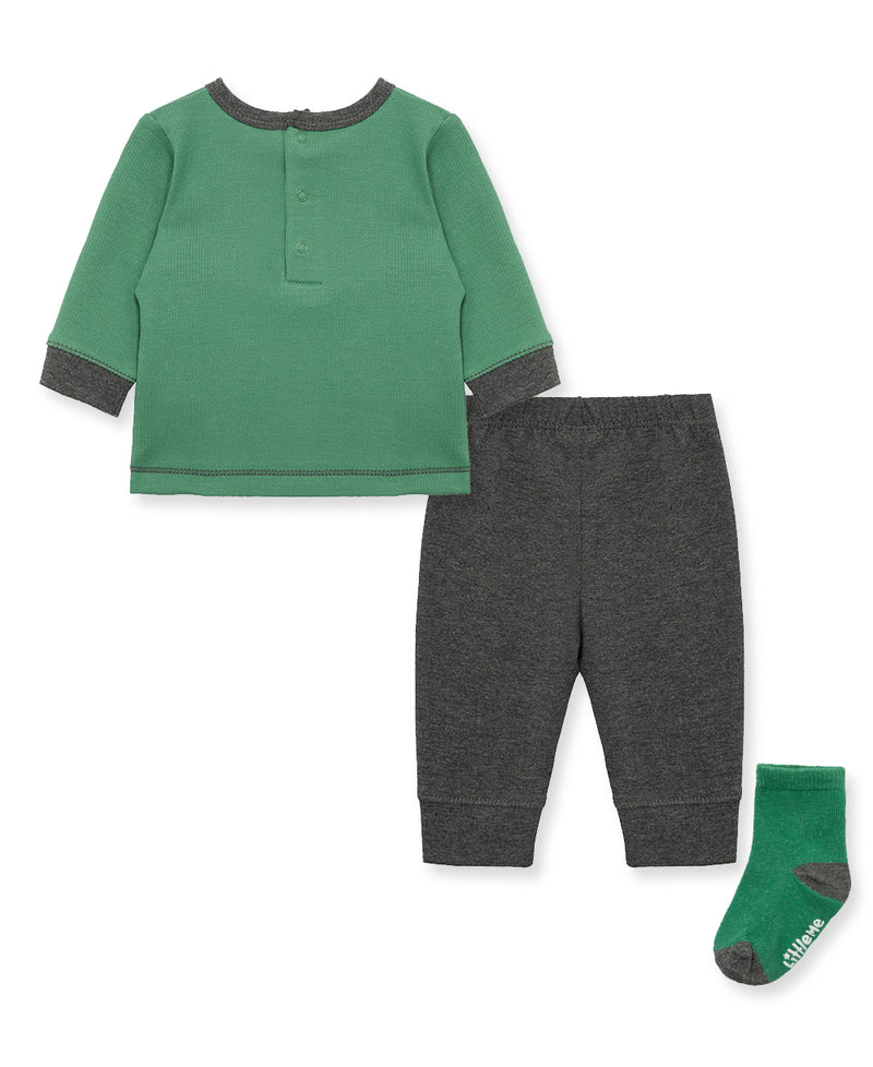Woodland Rib Knit Infant Jogger Set & Sock - Little Me