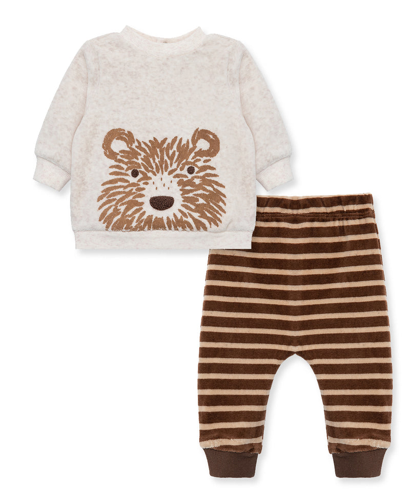 Fuzzy Bear Velour Pant Set - Little Me