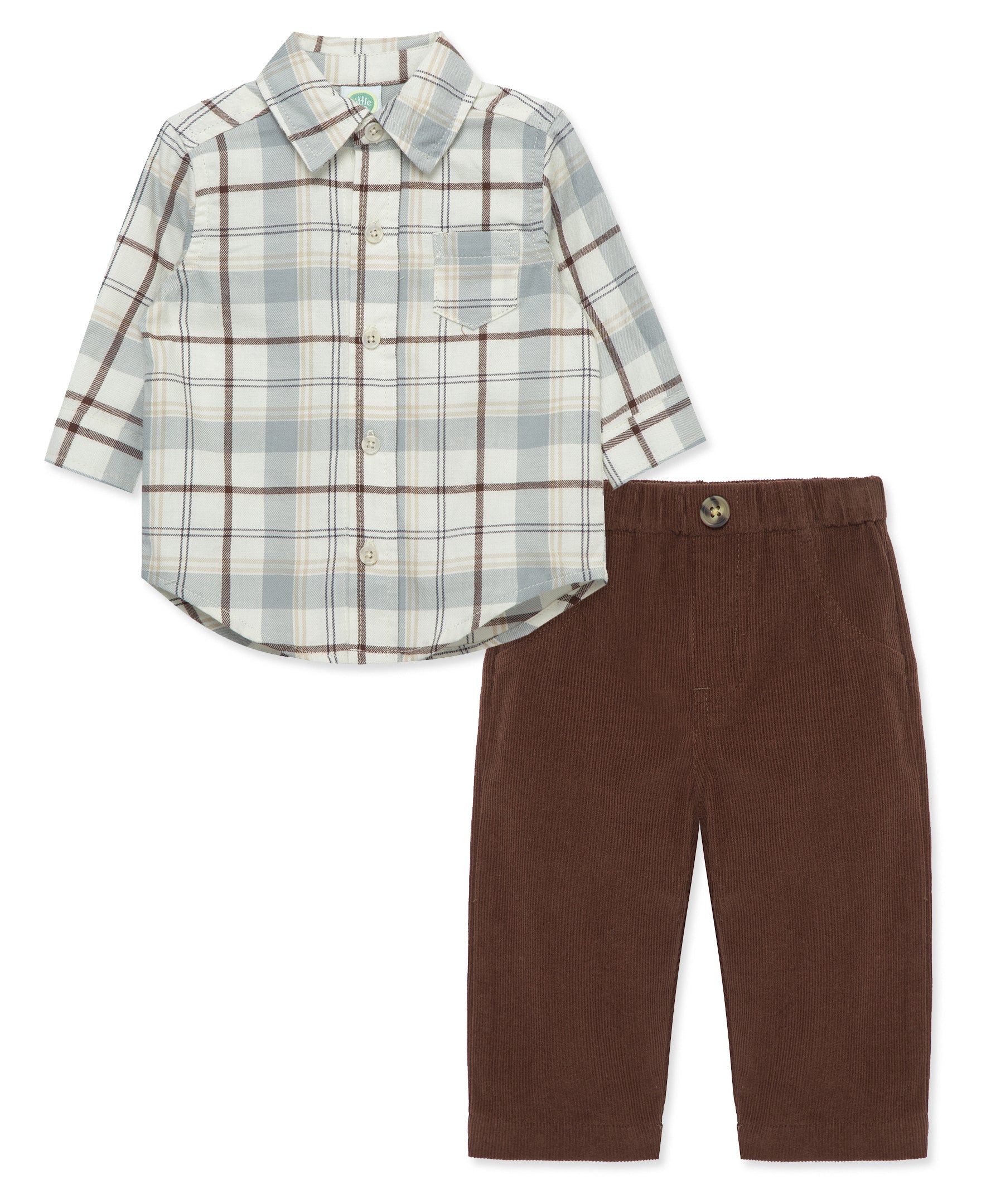 Neutral Plaid Woven Pant Set - Little Me