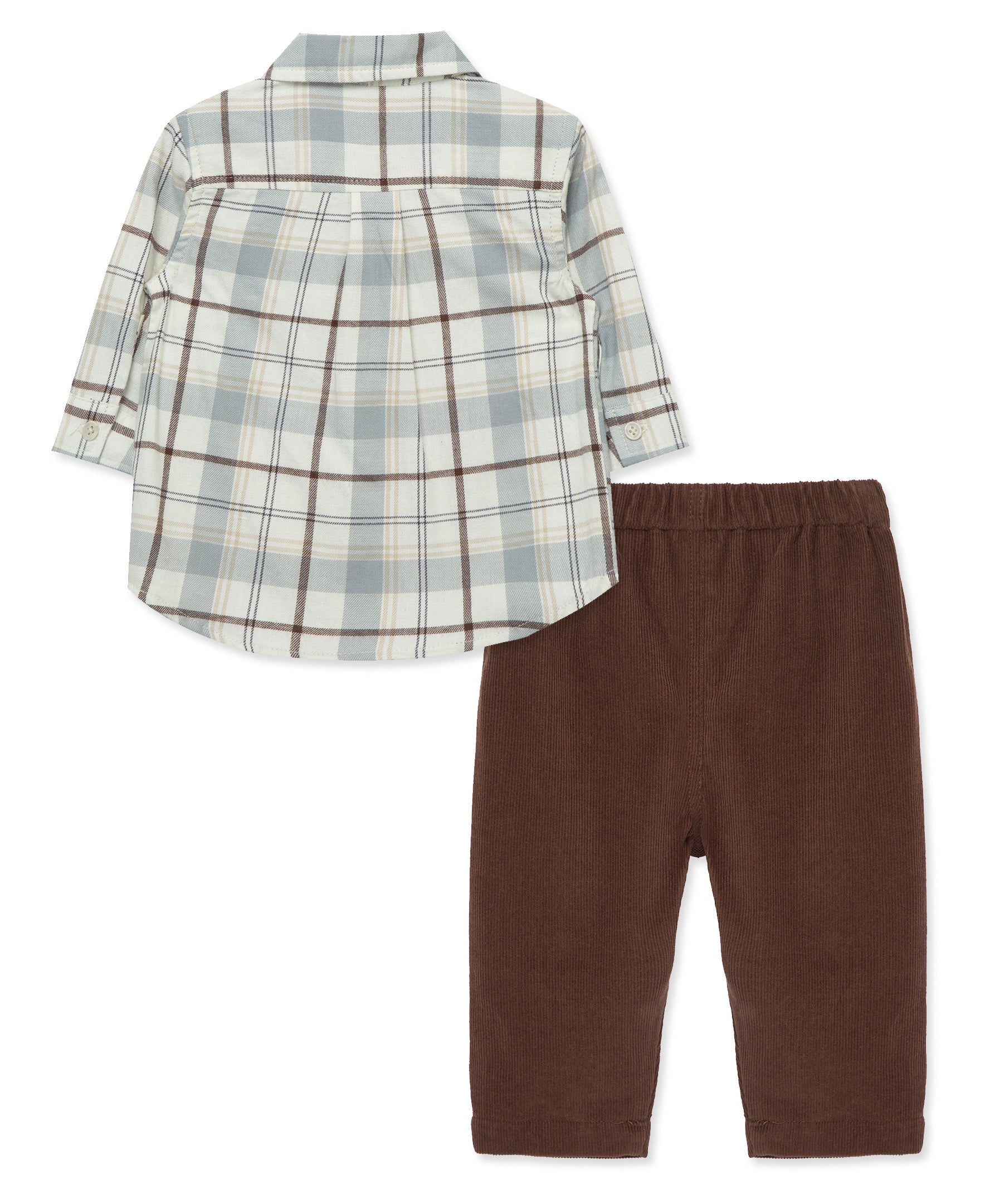 Neutral Plaid Woven Pant Set - Little Me