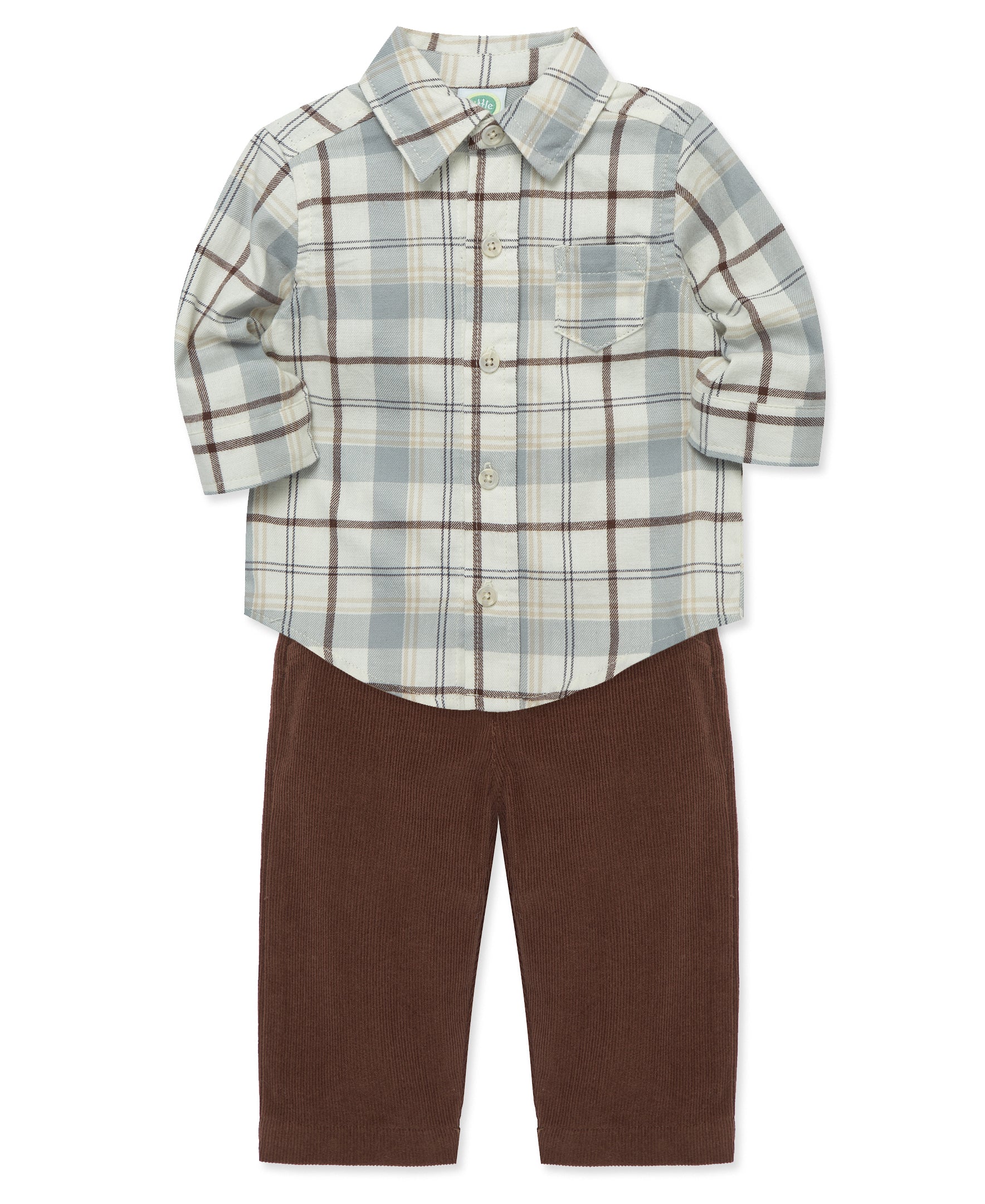 Neutral Plaid Woven Pant Set - Little Me