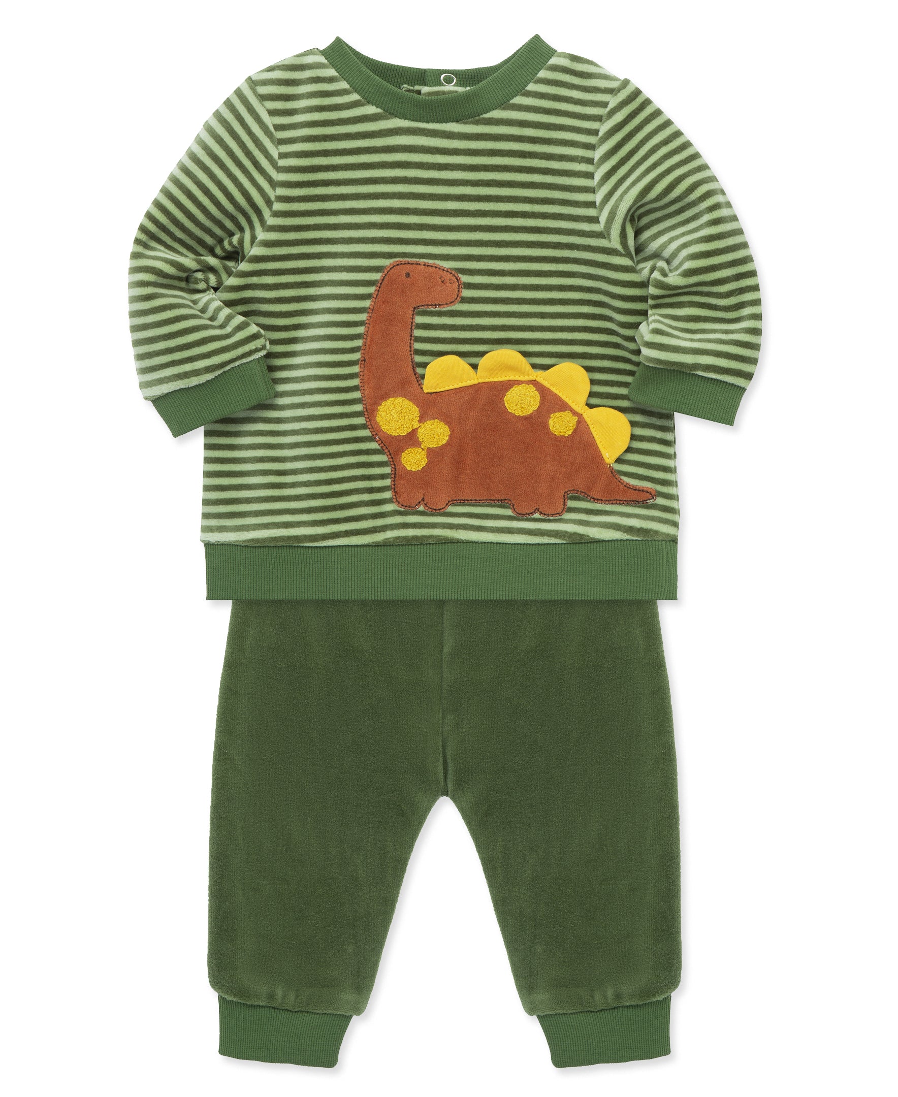 Dino Stripe Velour Pant Set - Little Me