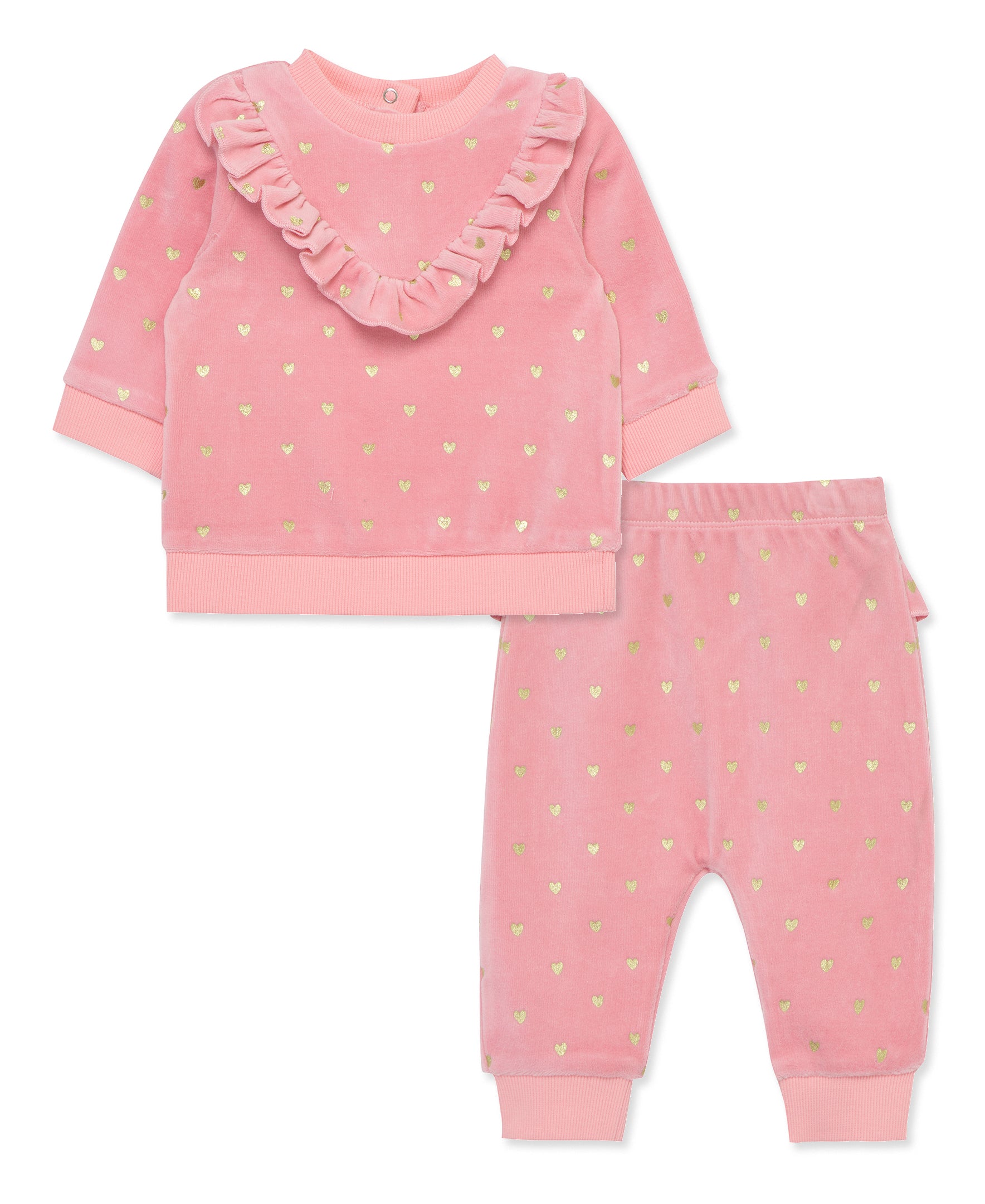 Gold Hearts Velour Pant Set - Little Me