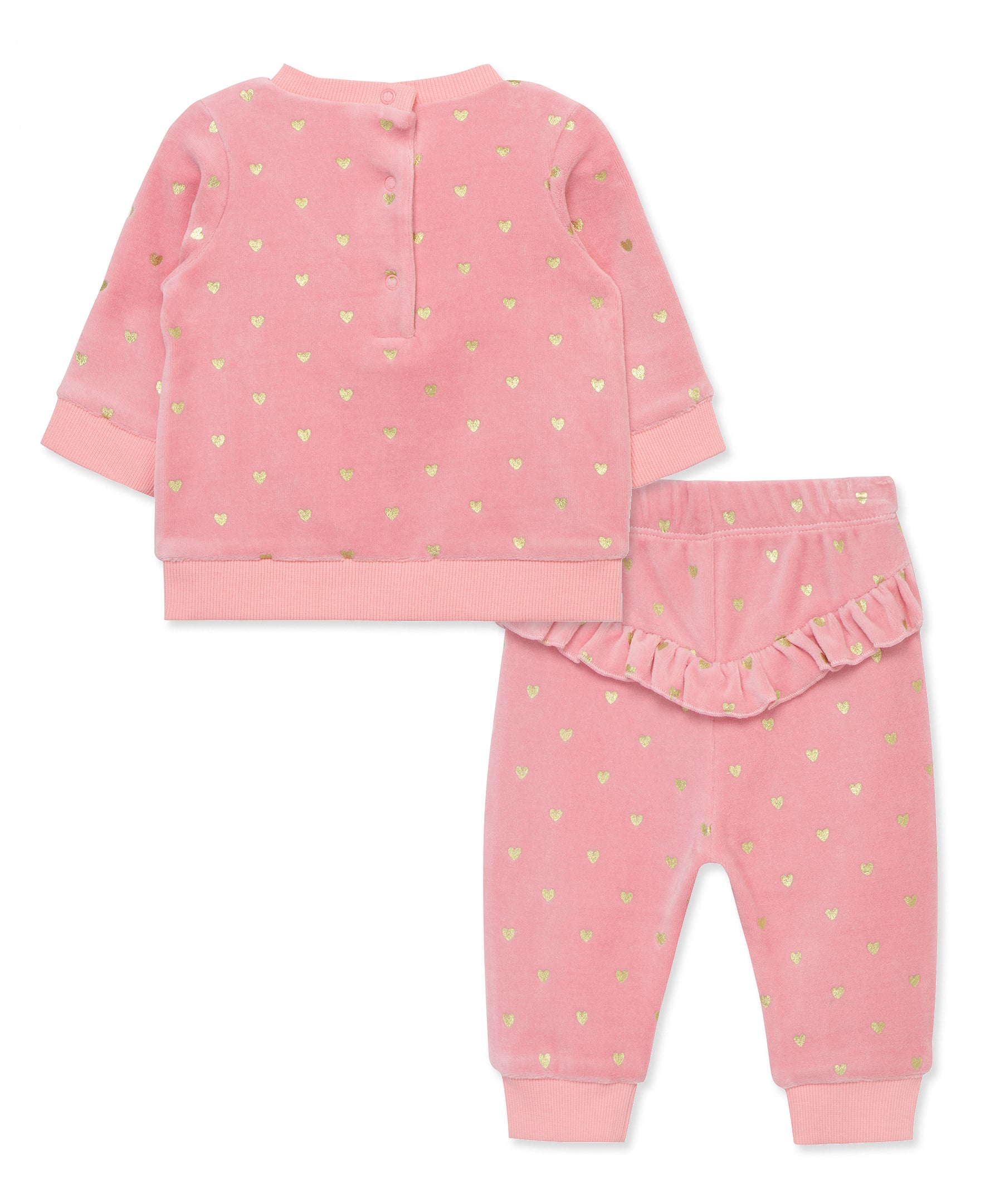 Gold Hearts Velour Pant Set - Little Me