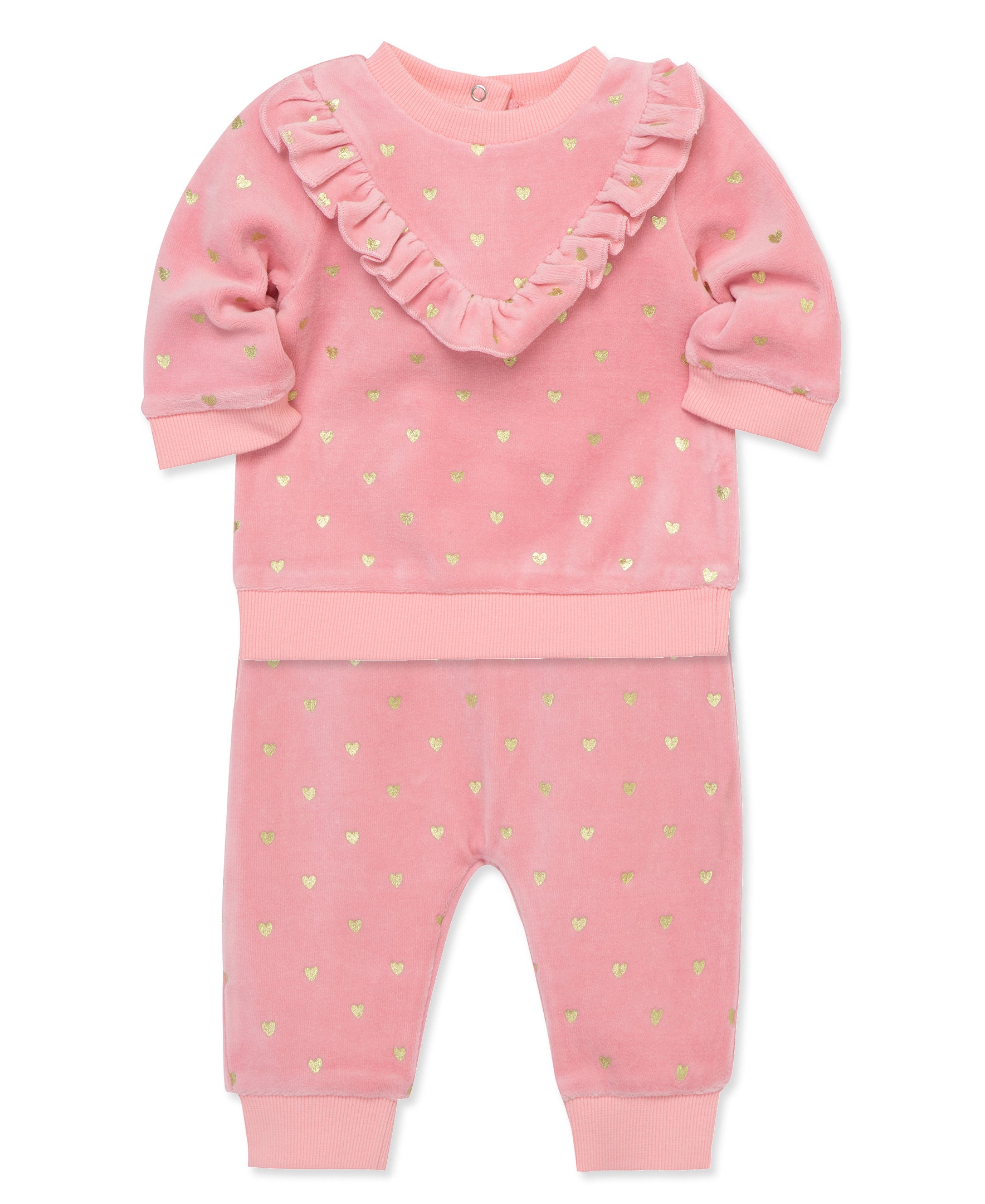 Gold Hearts Velour Pant Set - Little Me