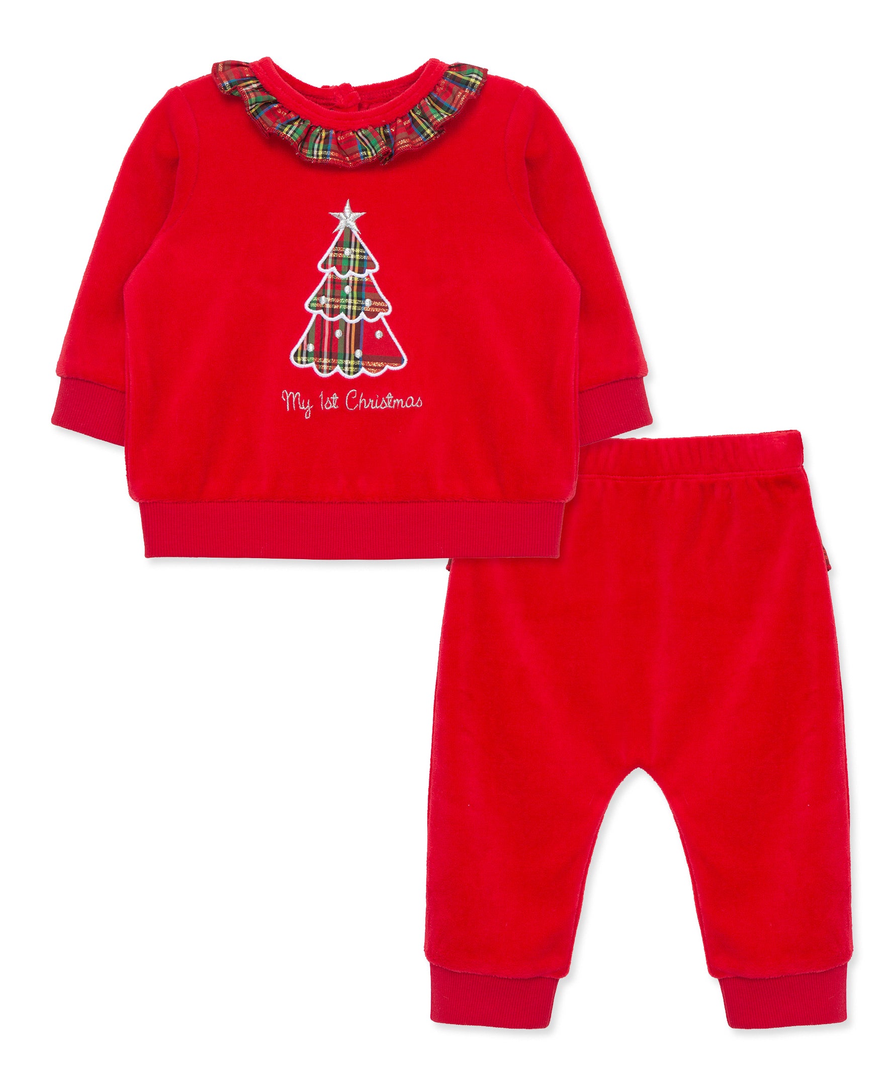 Plaid Tree Velour Pant Set - Little Me