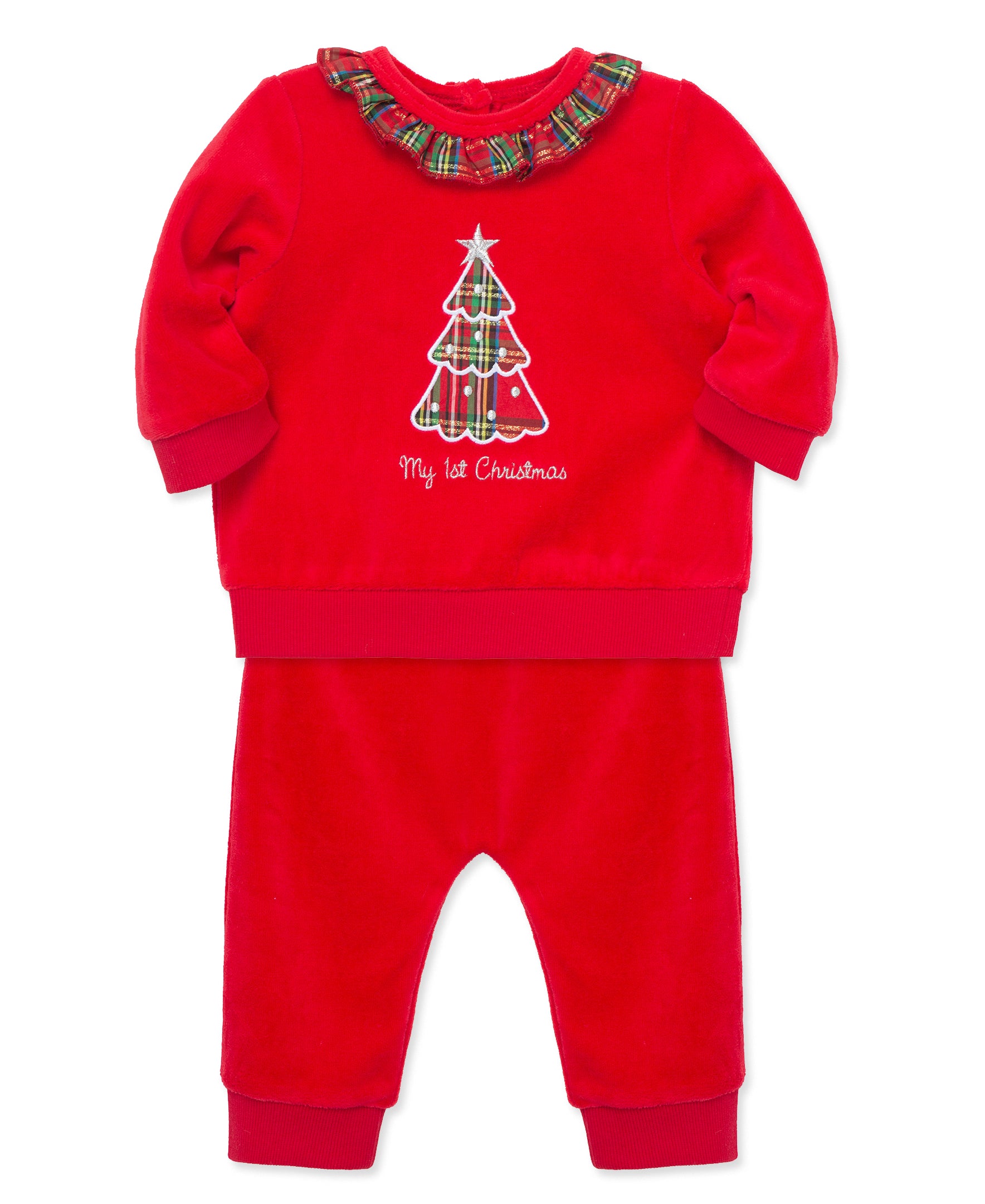 Plaid Tree Velour Pant Set - Little Me