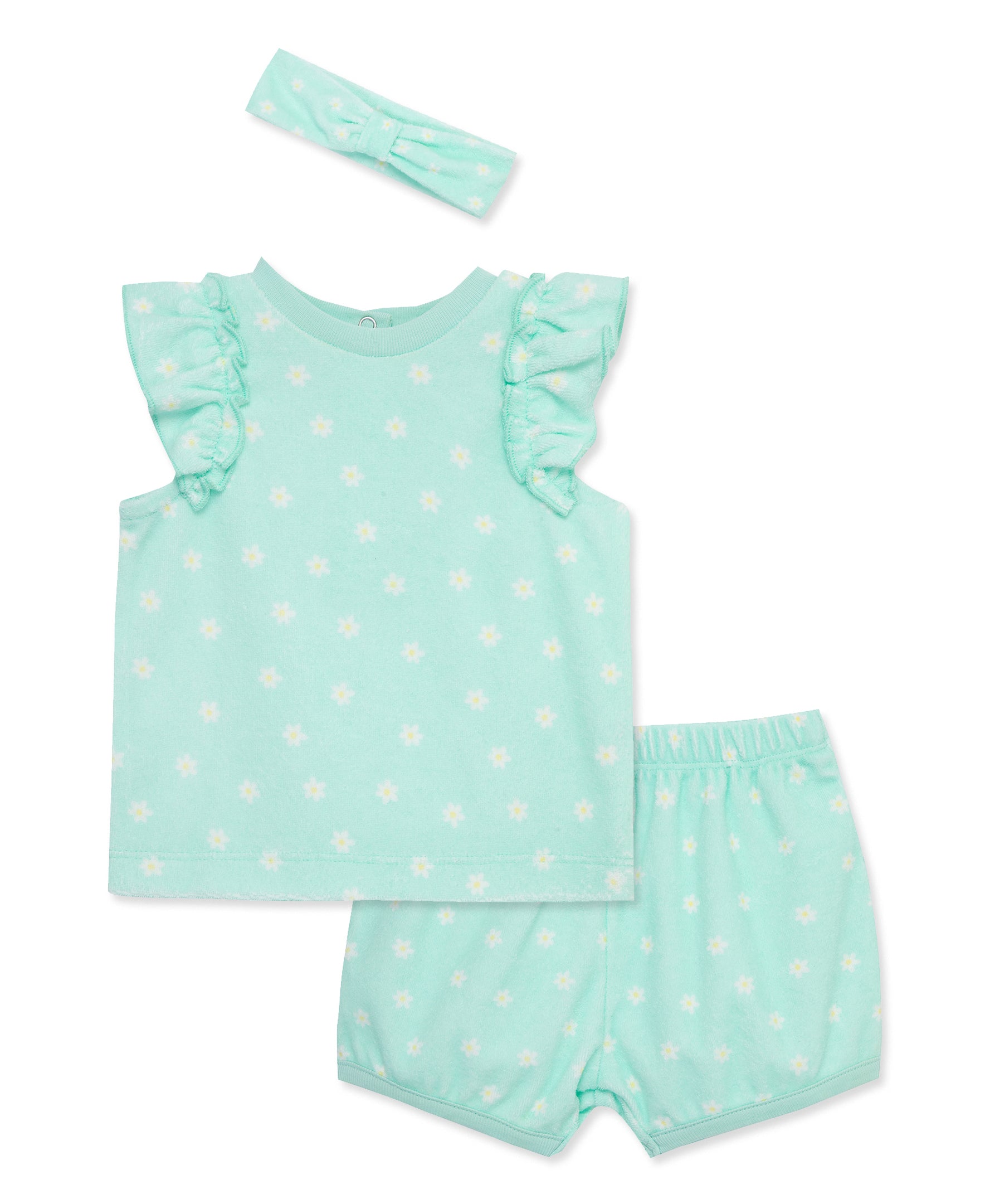 Daisies Terry Short Set & Headband - Little Me