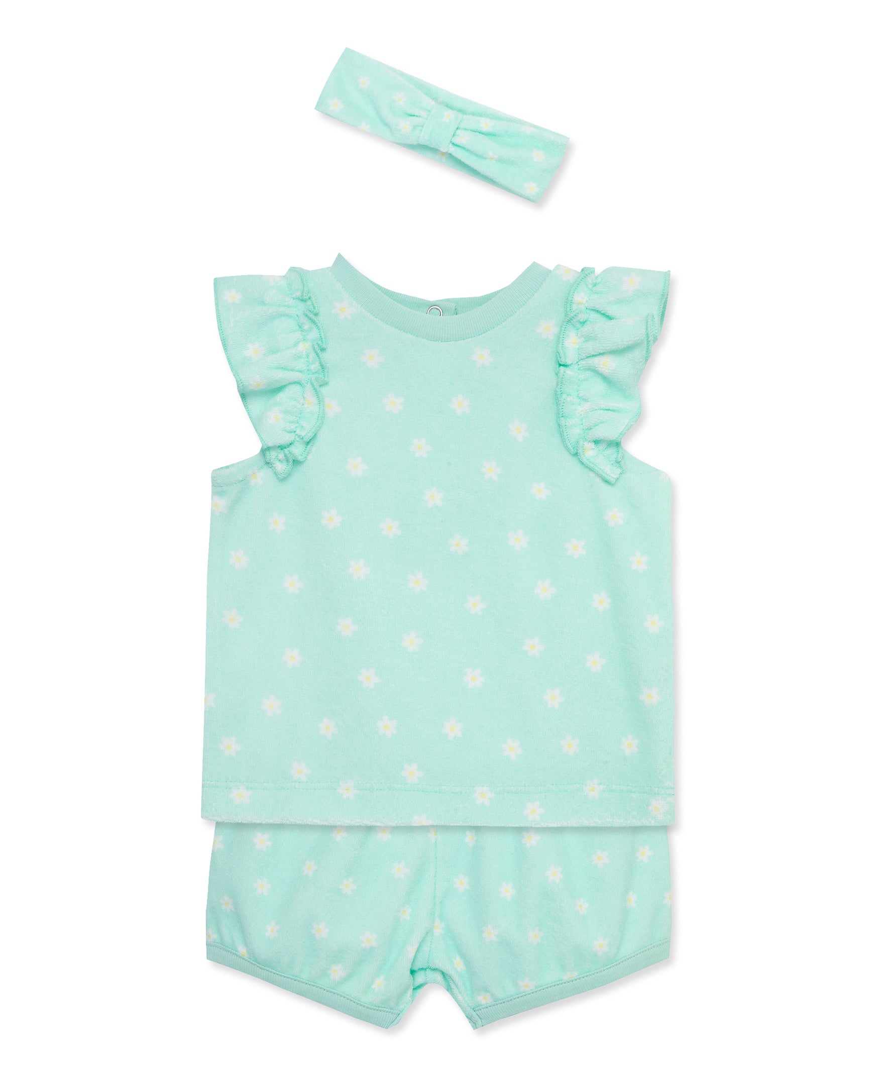 Daisies Terry Short Set & Headband - Little Me