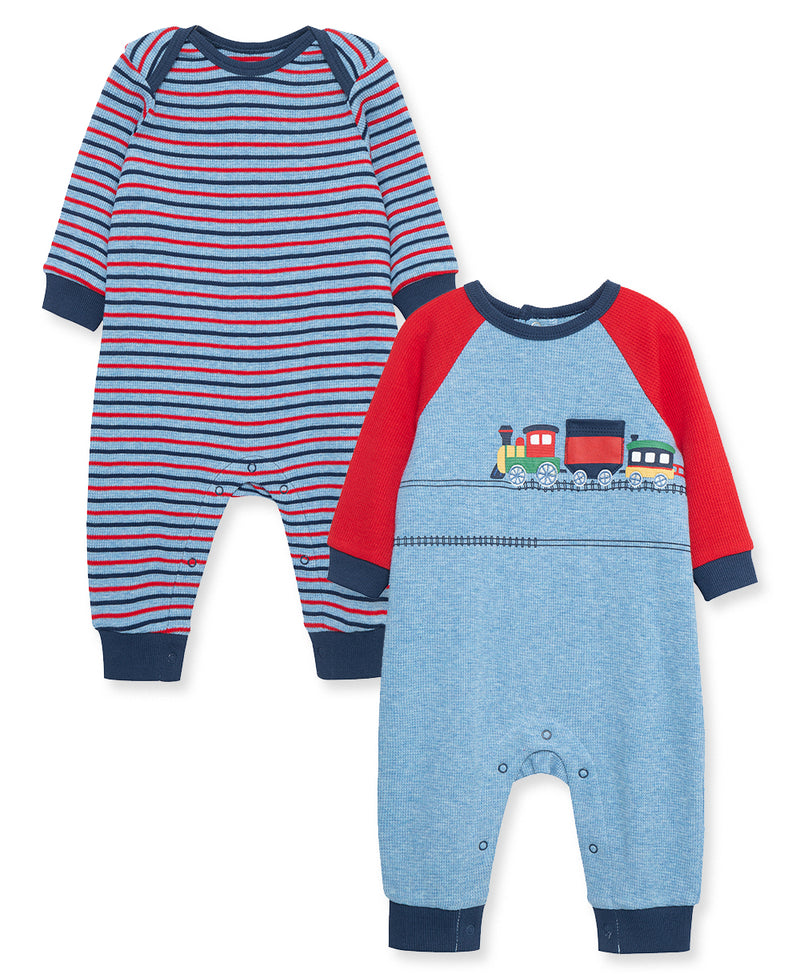 Train Stripe Waffle Knit 2-Pack Coverall - Little Me