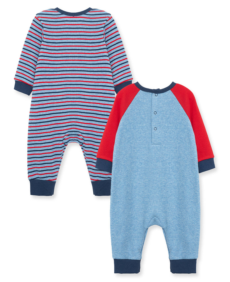 Train Stripe Waffle Knit 2-Pack Coverall - Little Me