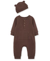 Chestnut Waffle Knit Coverall & Hat - Little Me