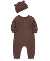 Chestnut Waffle Knit Coverall & Hat - Little Me