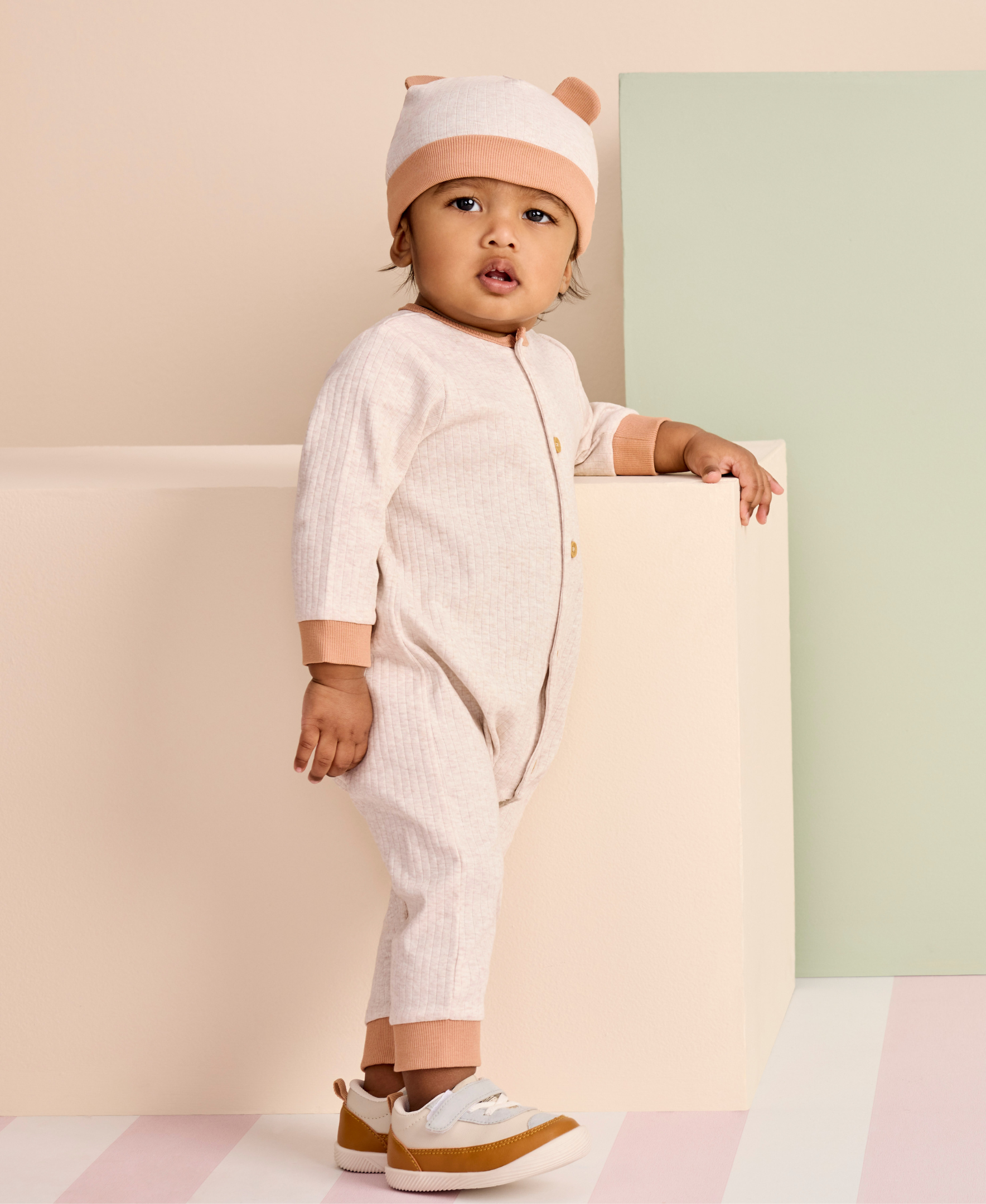 Oatmeal Ribbed Coverall Set - Little Me