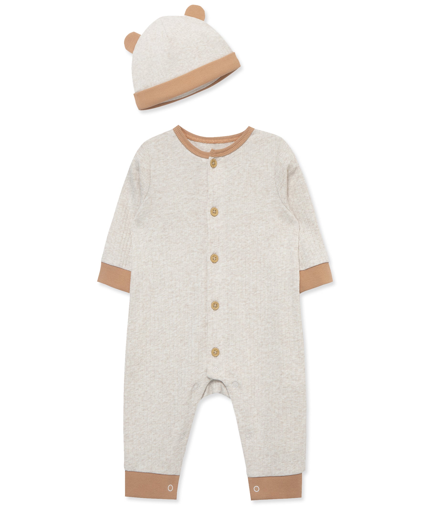 Oatmeal Ribbed Coverall Set - Little Me