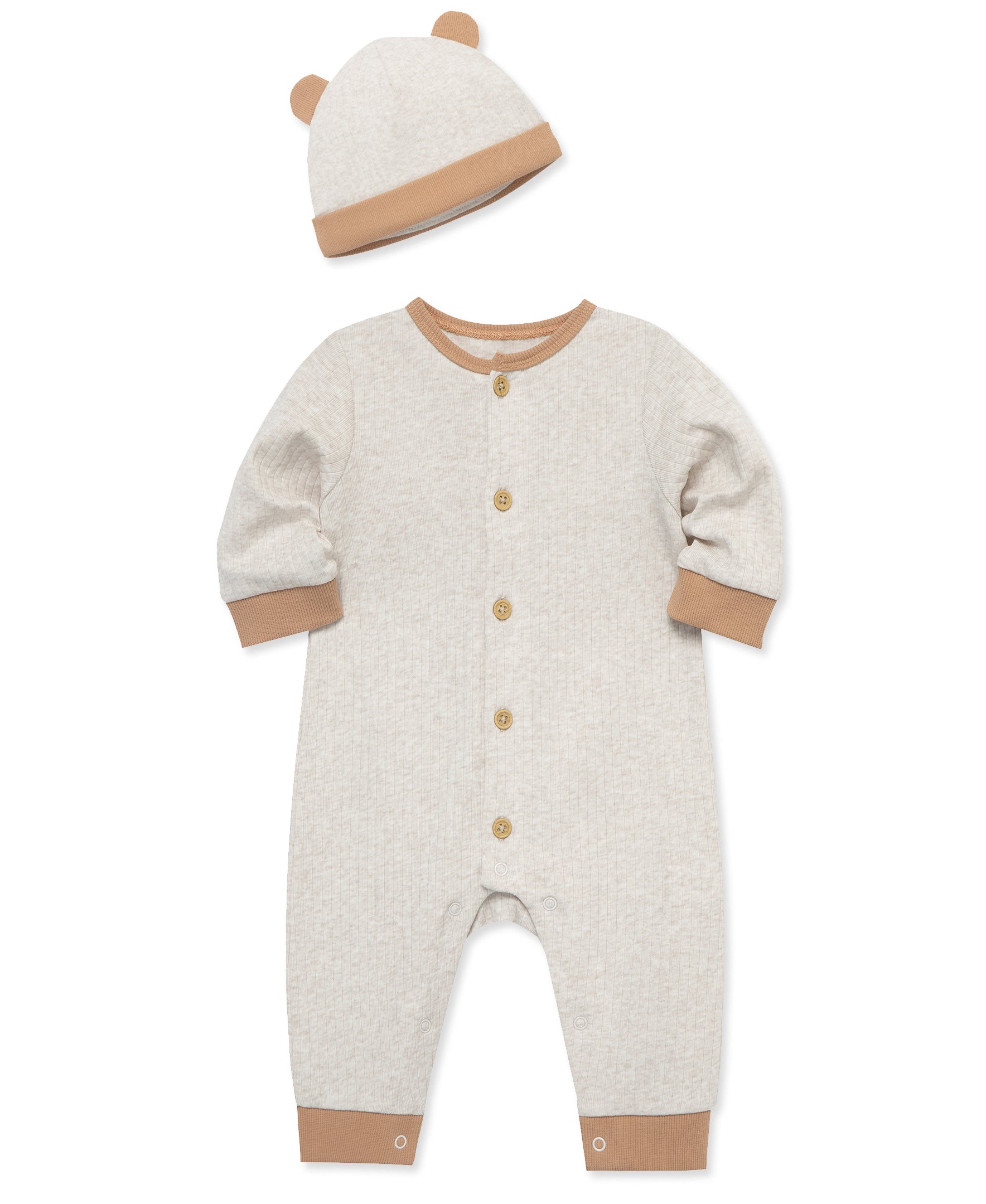 Oatmeal Ribbed Coverall Set - Little Me