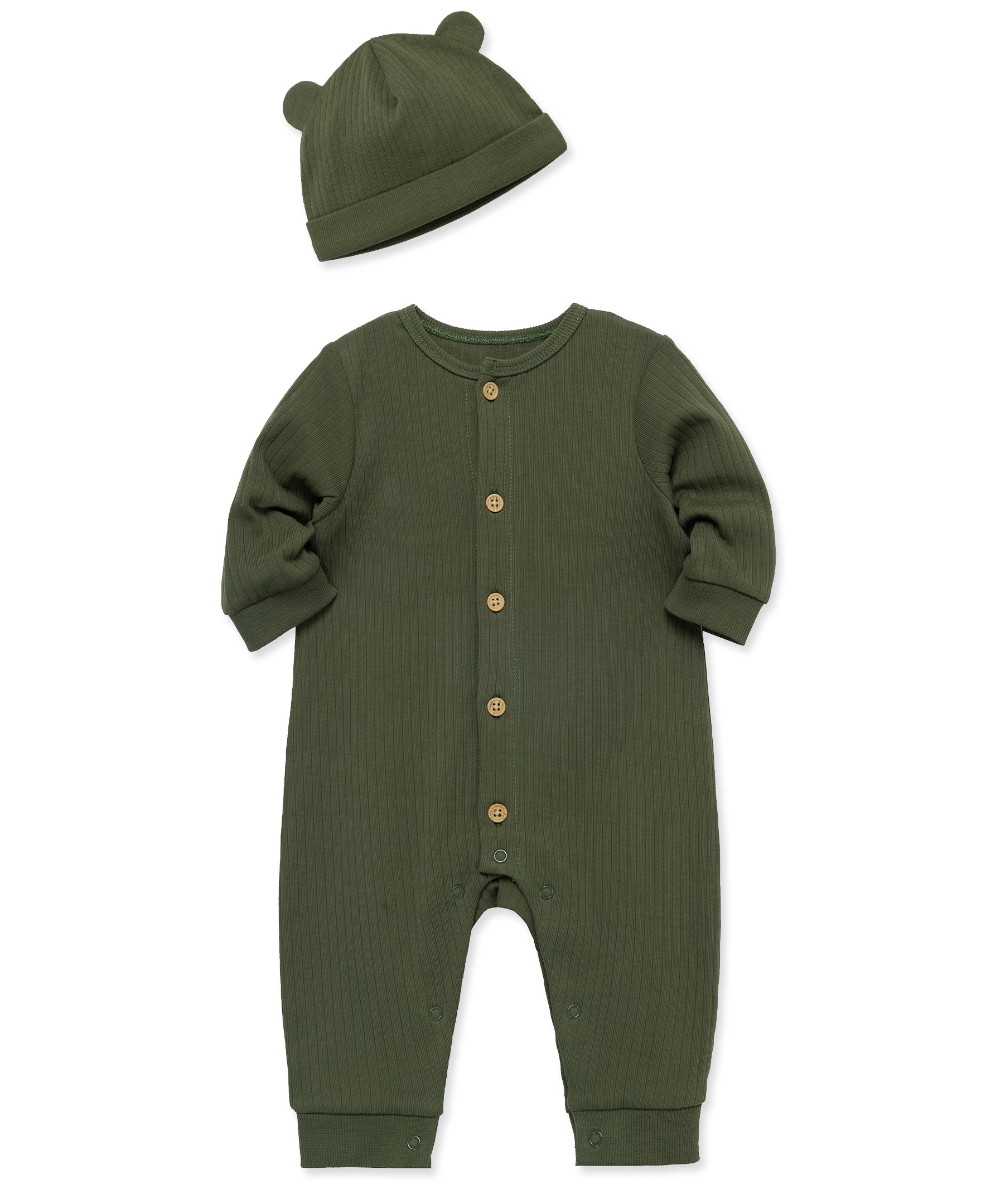 Olive Ribbed Coverall Set - Little Me