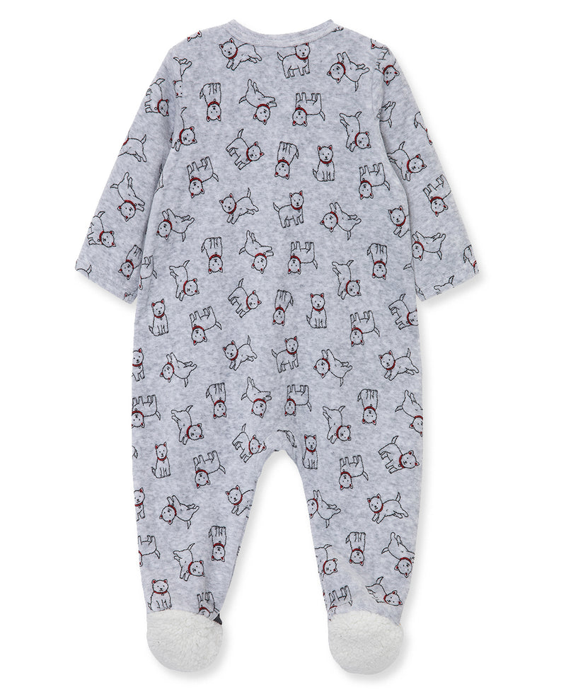 Puppy Print Velour Footie - Little Me