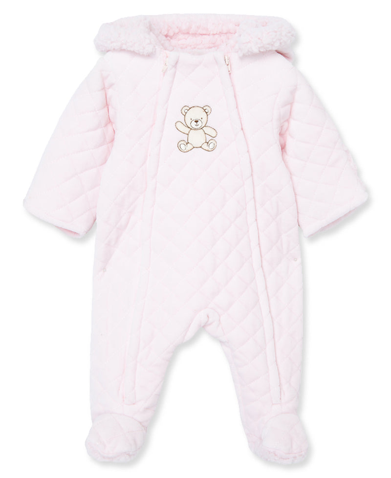 Pink Bear Quilted Velour Pram - Little Me