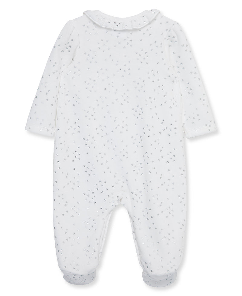Silver Hearts Velour Footie - Little Me
