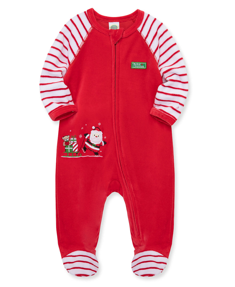 Santa Velour Zip Footie - Little Me