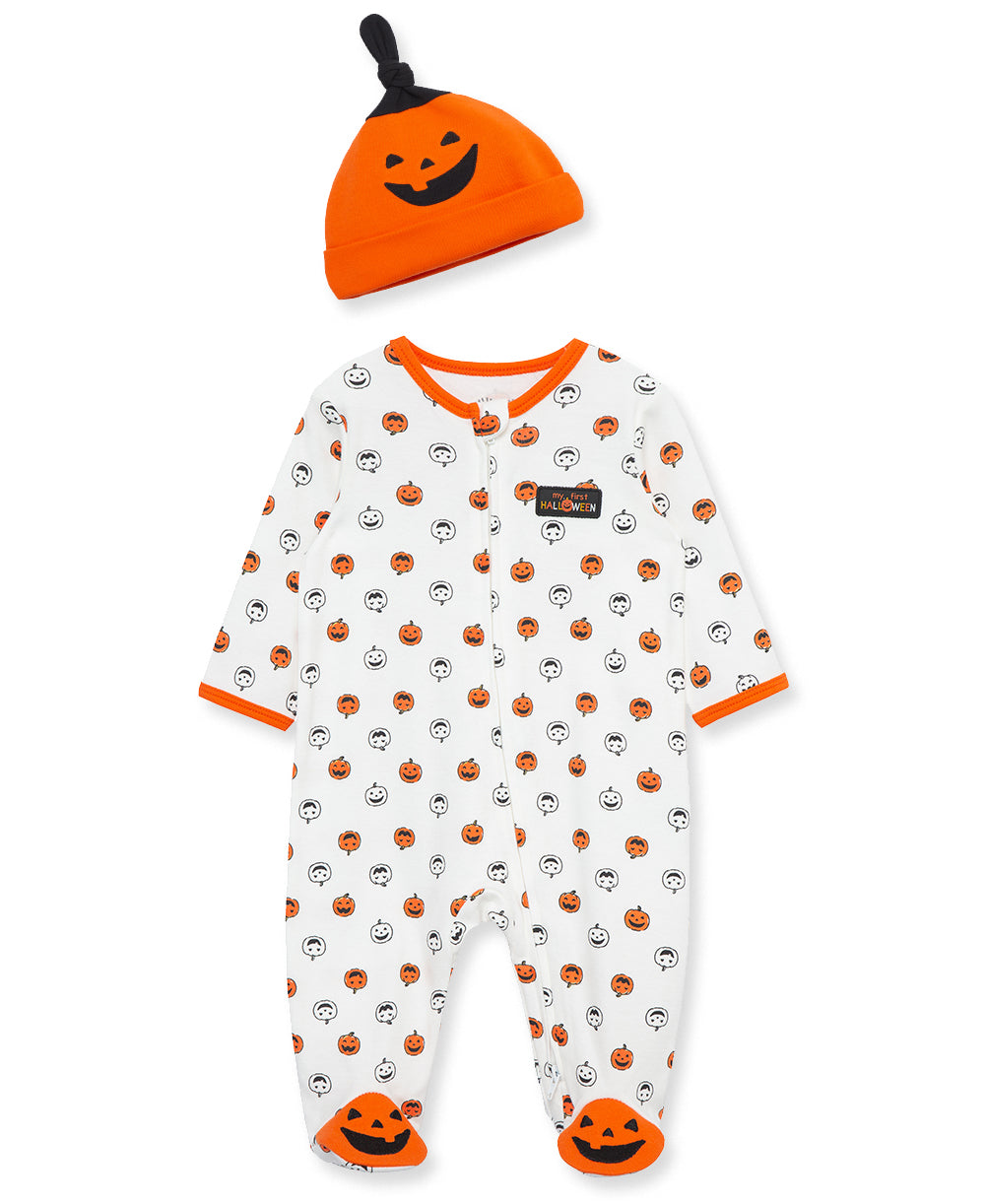 Pumpkin 2-Way-Zip Footie & Hat - Little Me