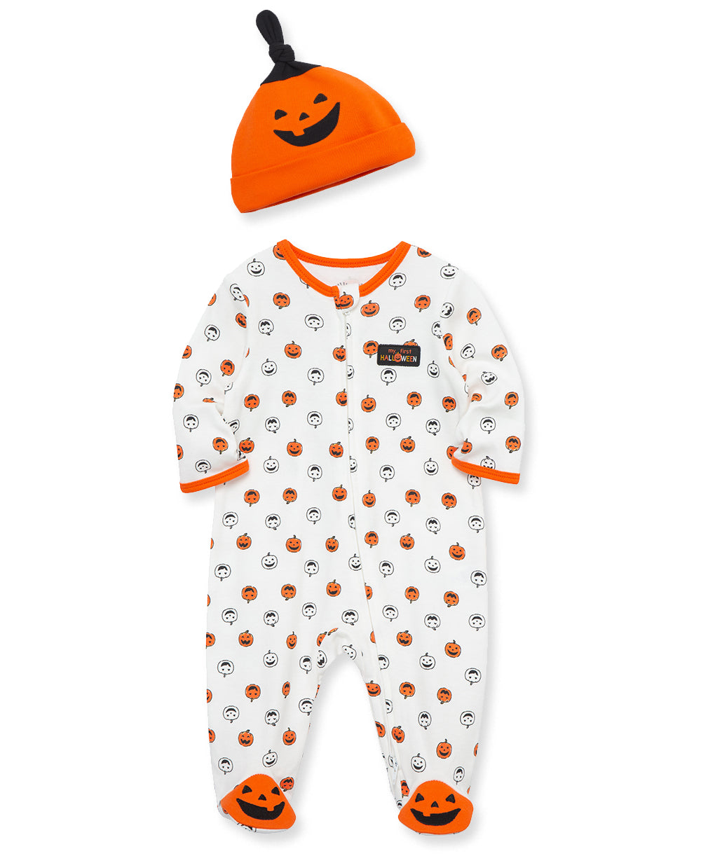 Pumpkin 2-Way-Zip Footie & Hat - Little Me