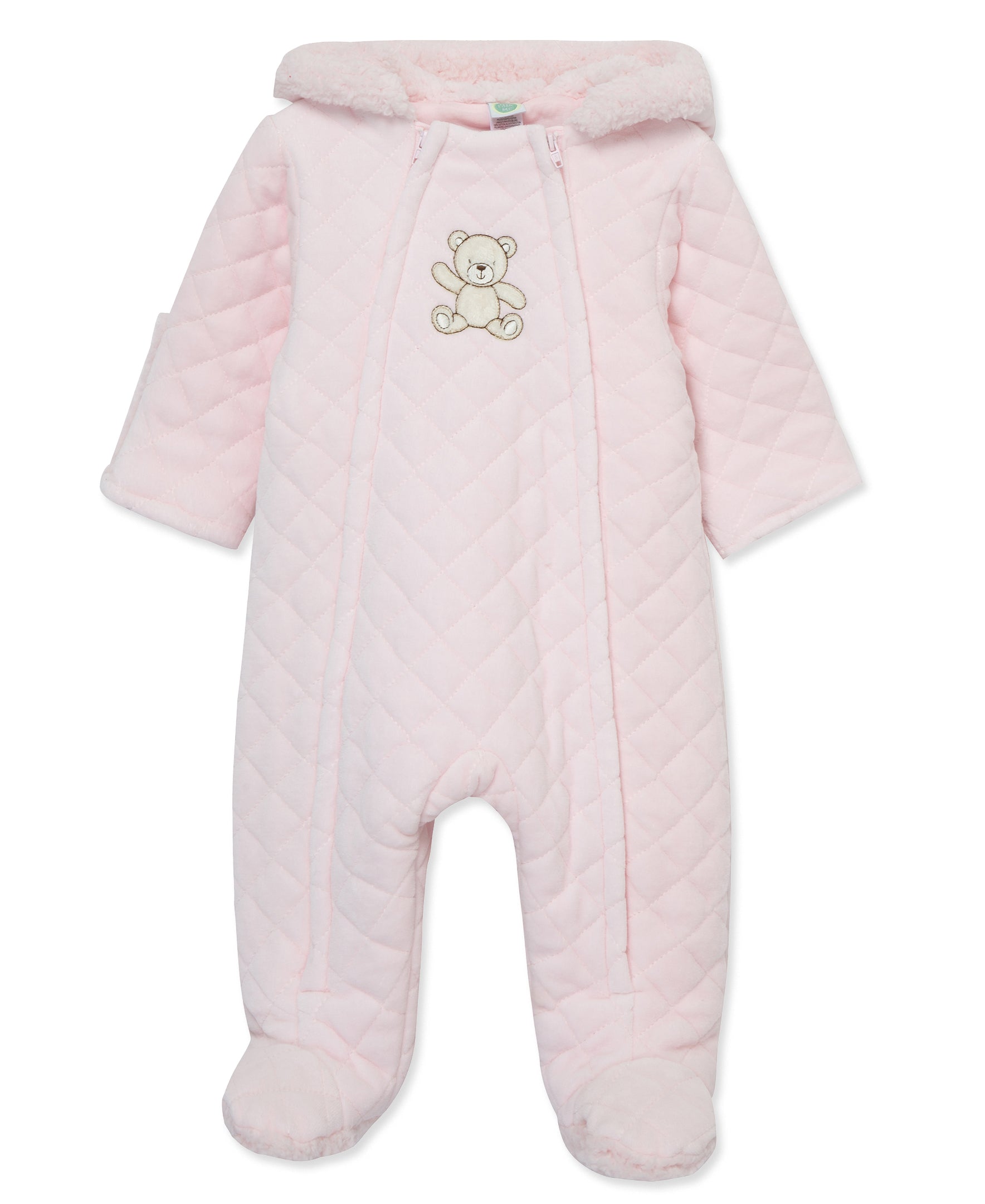 Pink Bear Quilted Velour Pram - Little Me