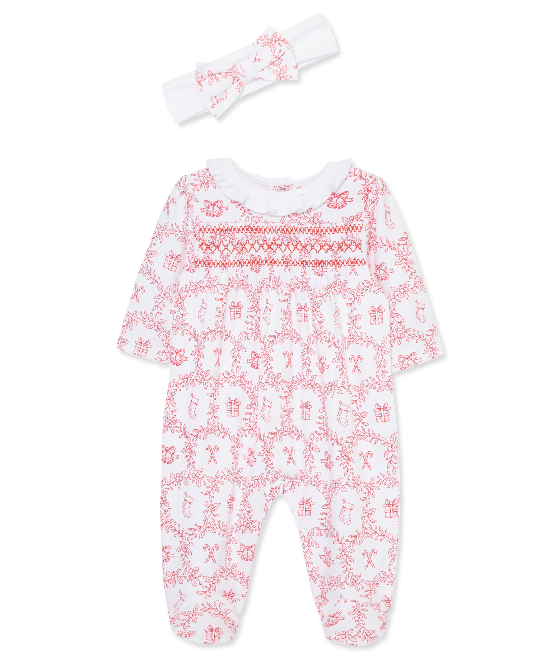 Festive Toile Footie & Headband - Little Me