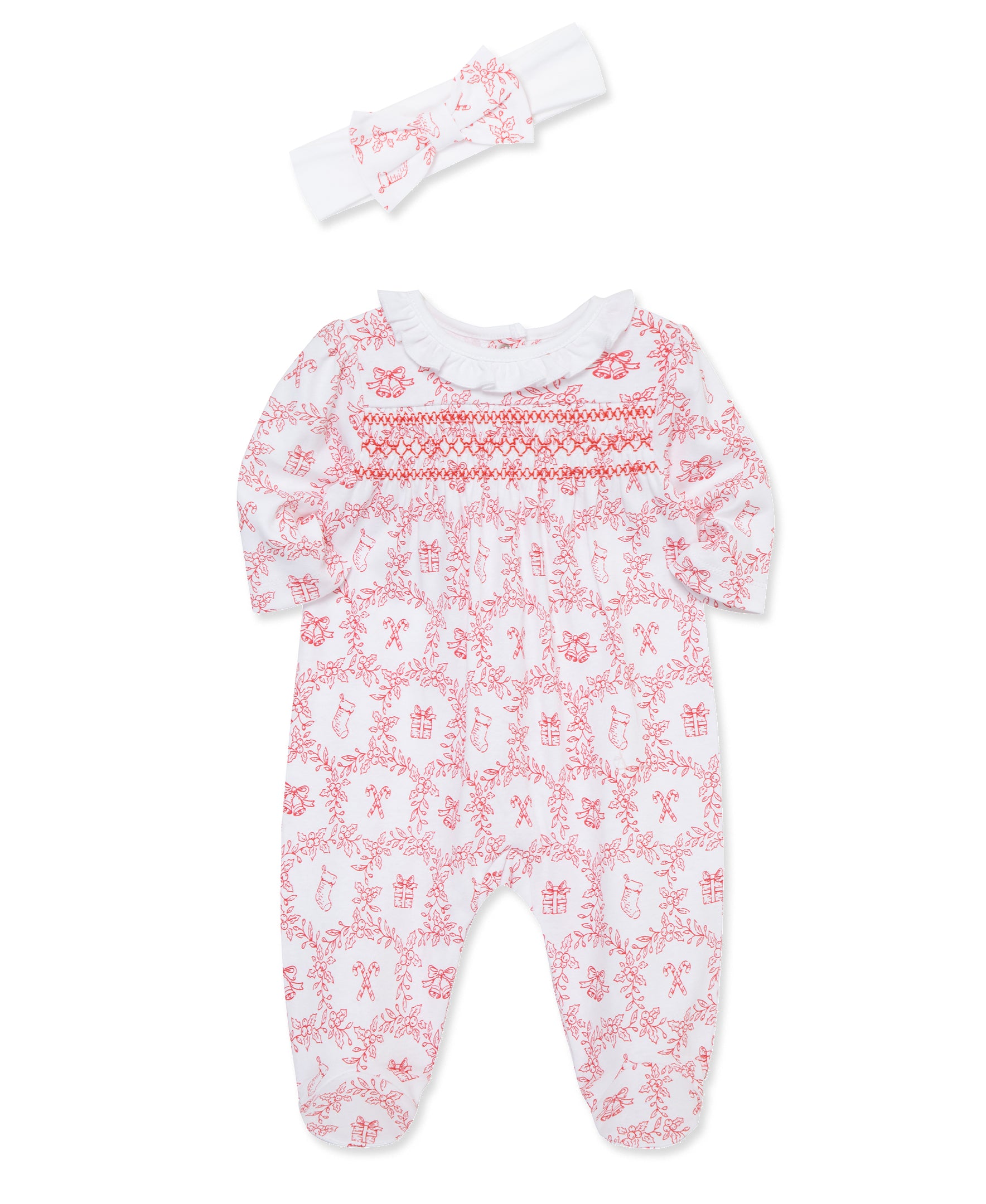 Festive Toile Footie & Headband - Little Me