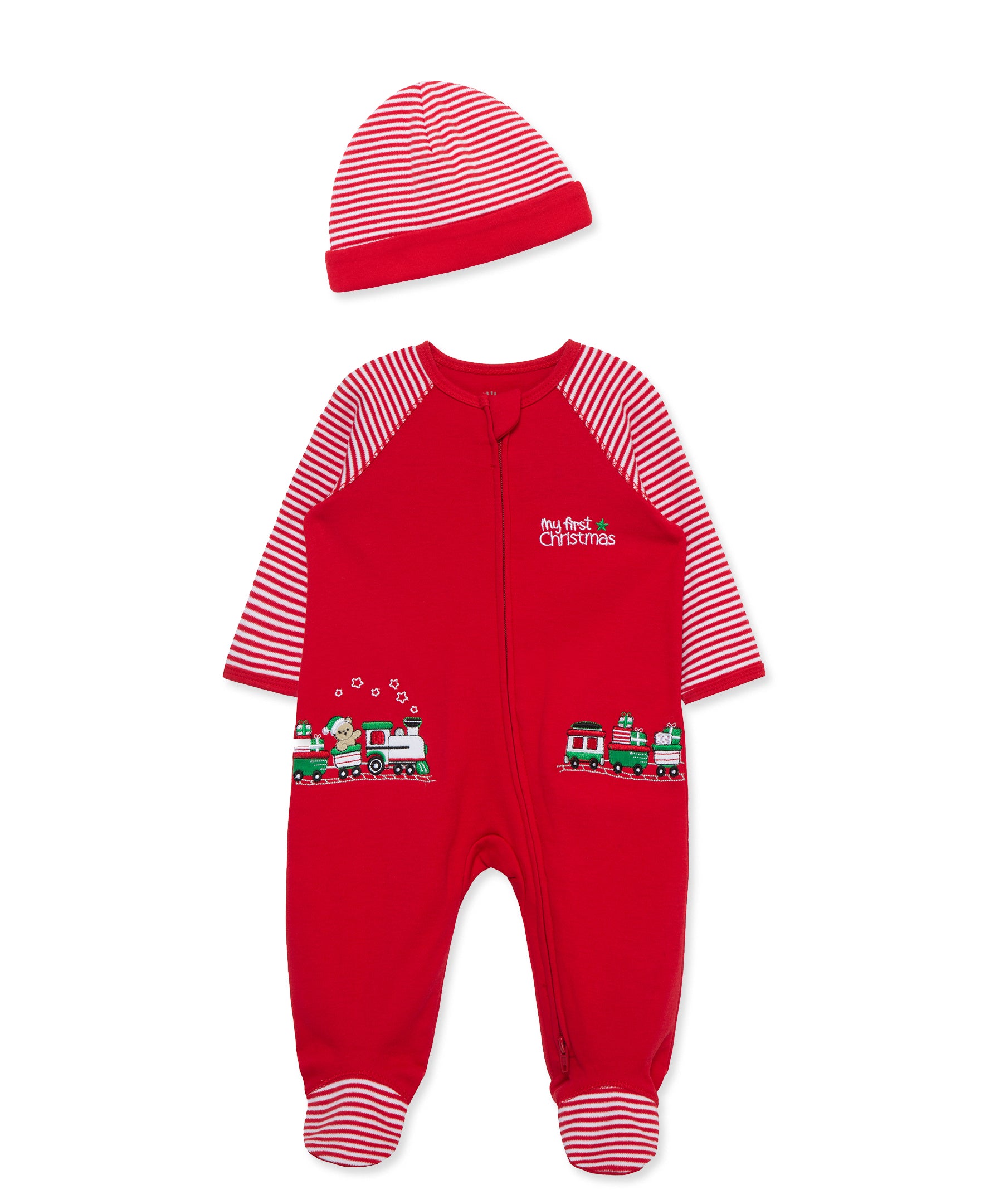 Train Gift 2-Way-Zip Footie & Hat - Little Me