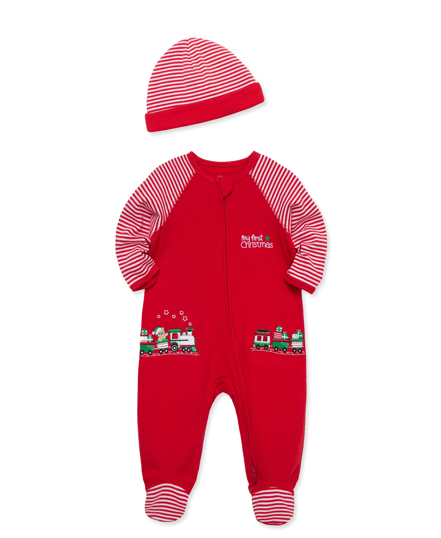 Train Gift 2-Way-Zip Footie & Hat - Little Me