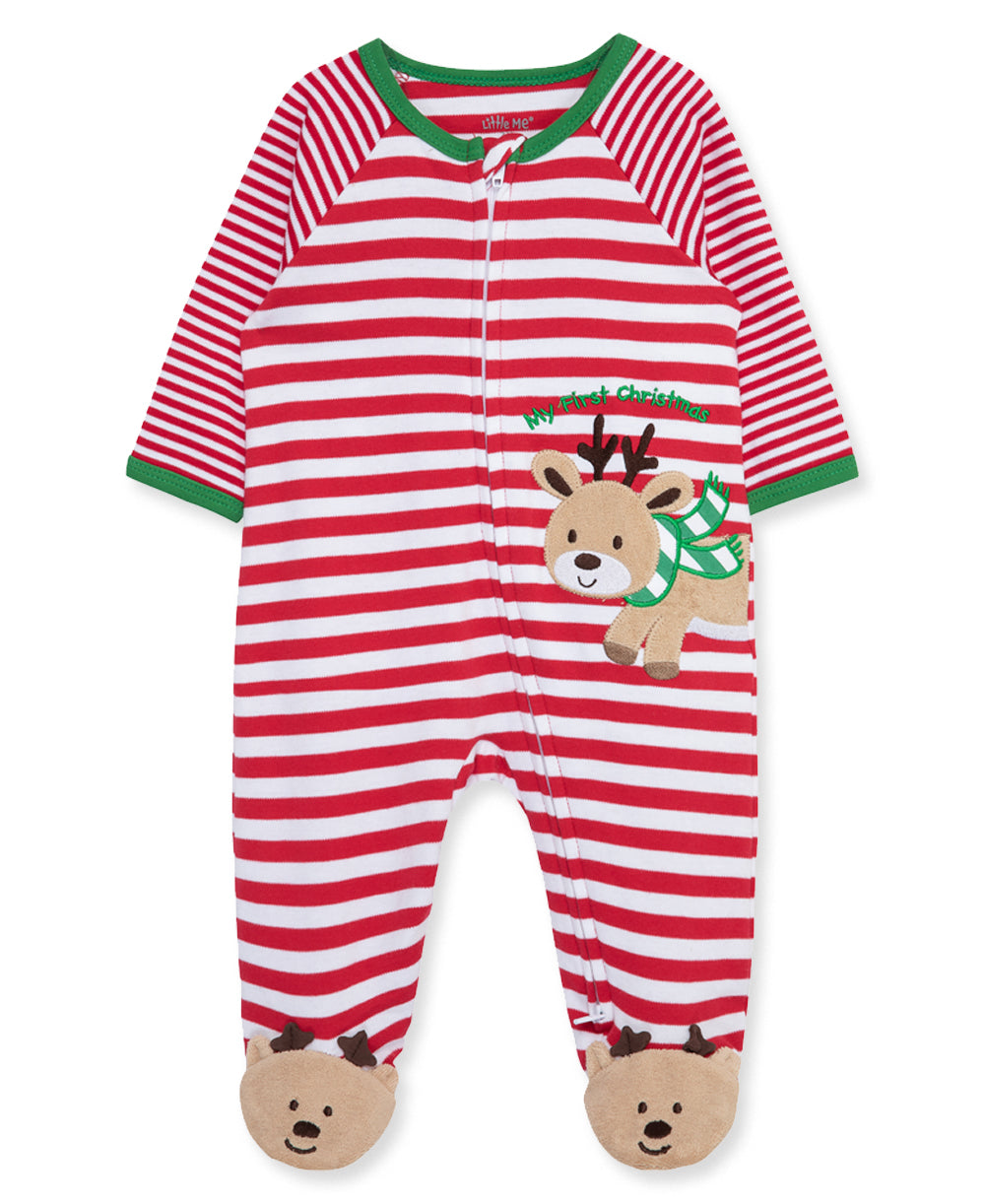 Reindeer Stripe 2-Way-Zip Footie - Little Me