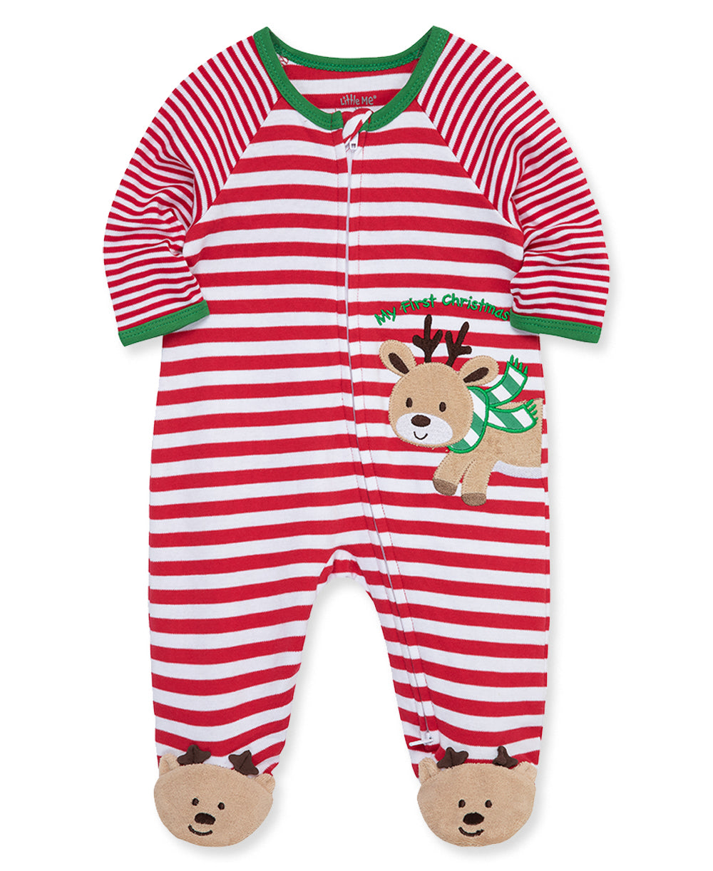 Reindeer Stripe 2-Way-Zip Footie - Little Me