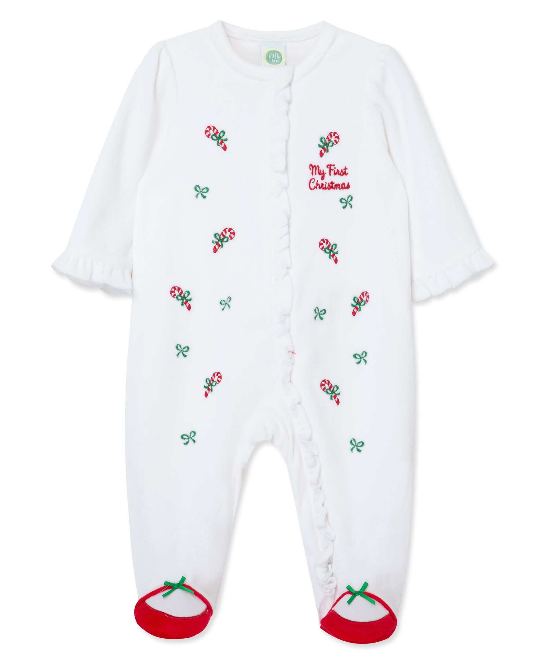 Candy Cane Velour 2-Way-Zip Footie - Little Me