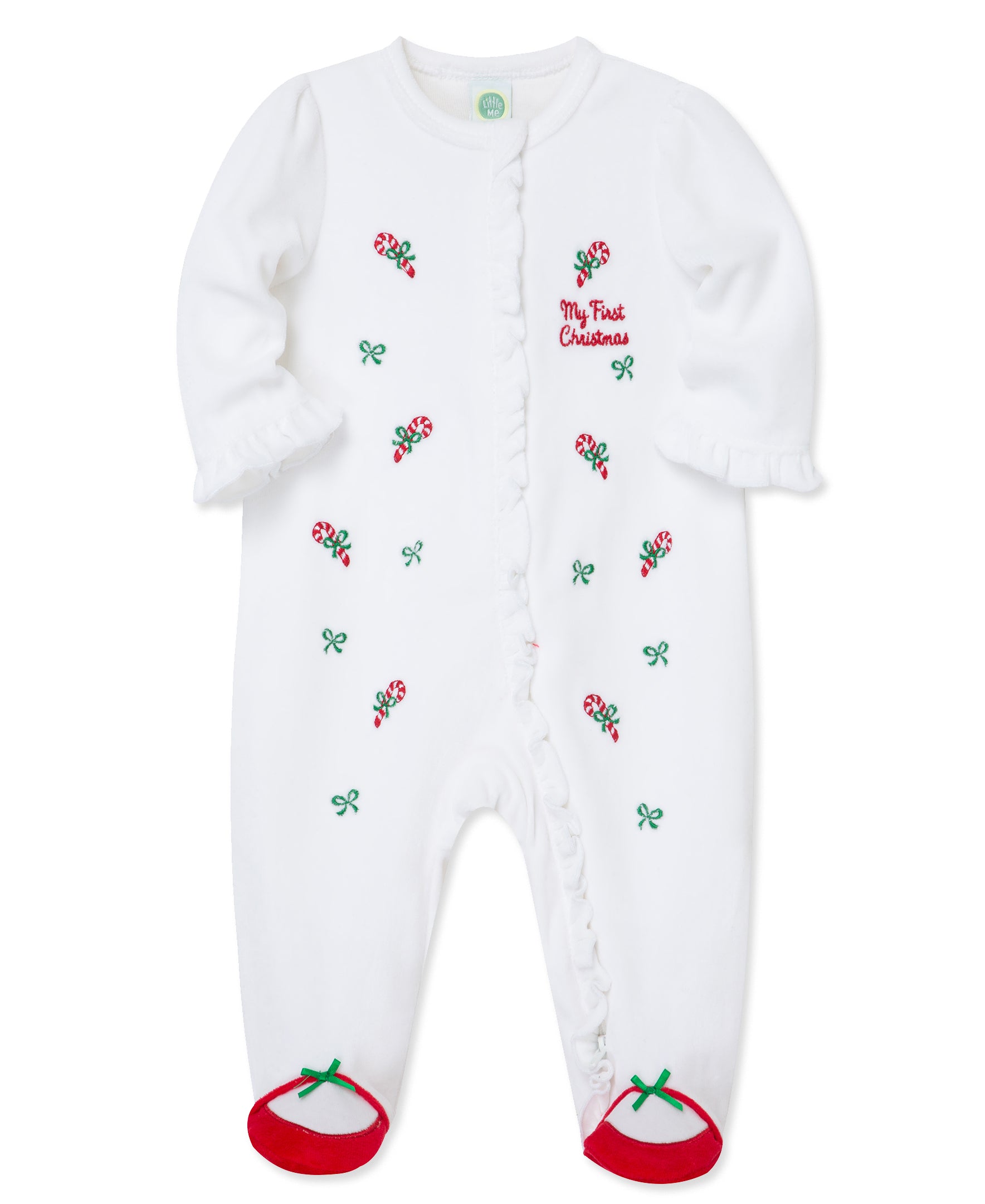 Candy Cane Velour 2-Way-Zip Footie - Little Me