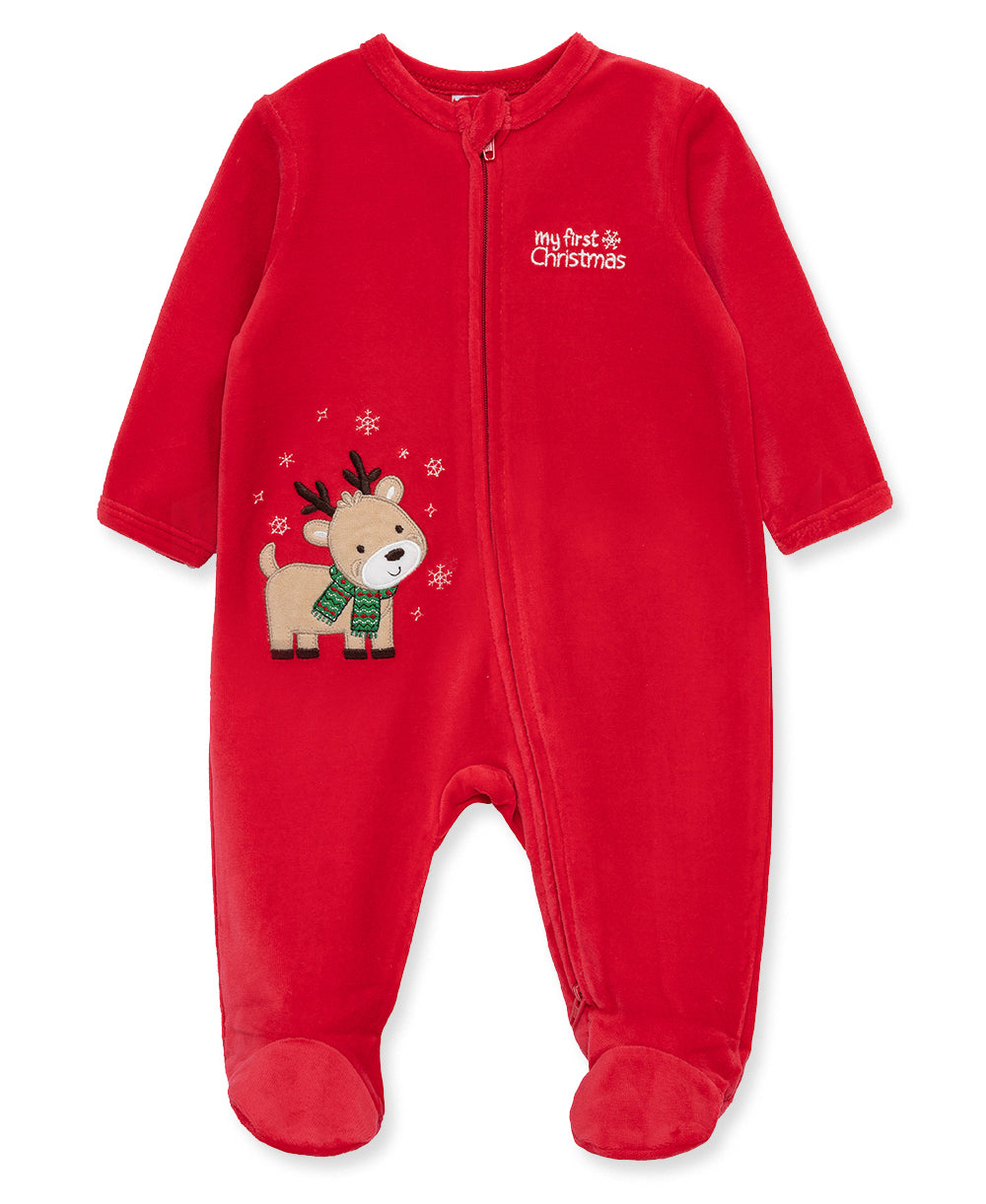 Reindeer Velour 2-Way-Zip Footie - Little Me