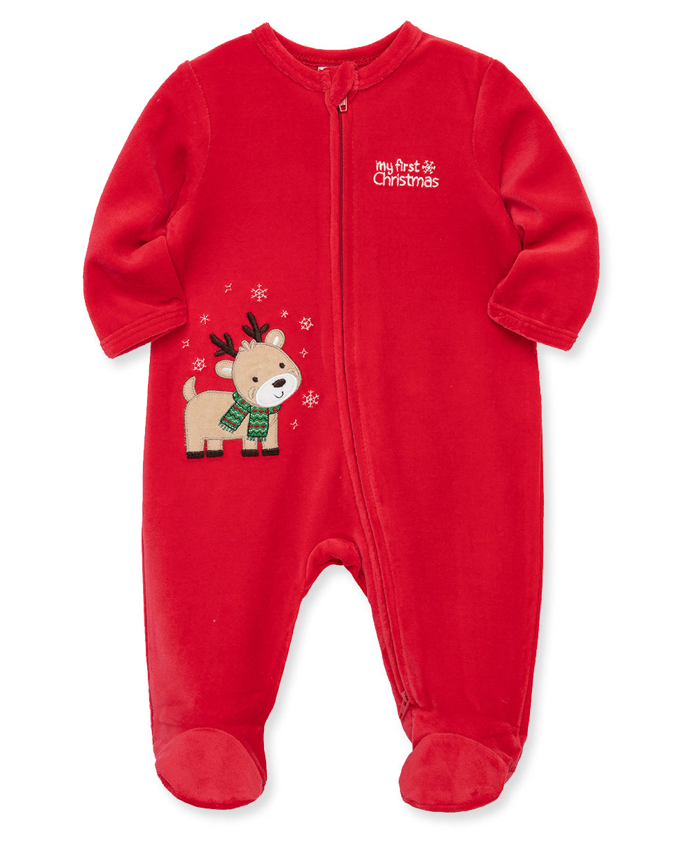 Reindeer Velour 2-Way-Zip Footie - Little Me