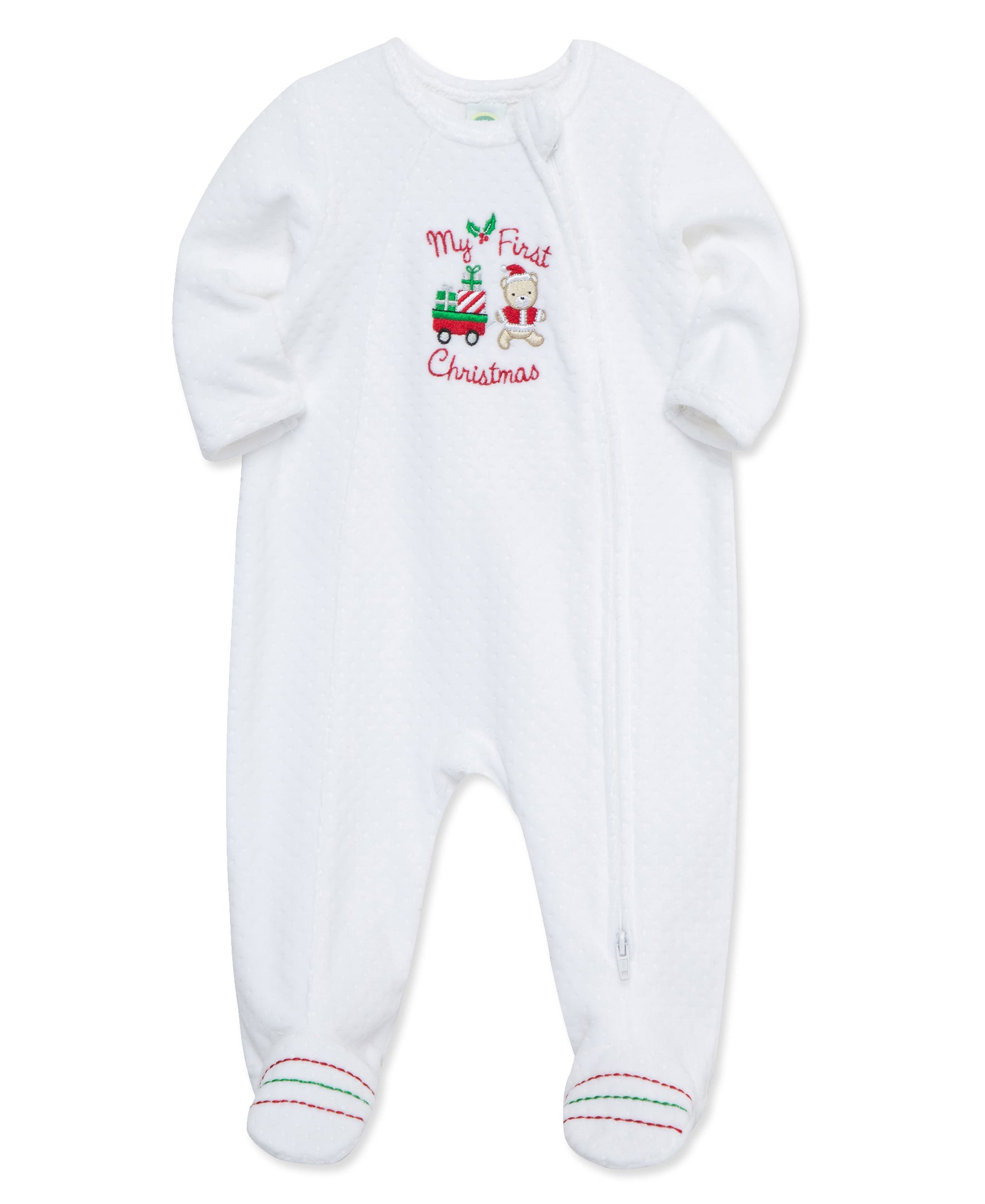 Holly Bear Velour 2-Way-Zip Footie - Little Me