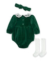Collar Velour Romper Set Headband & Sock - Little Me