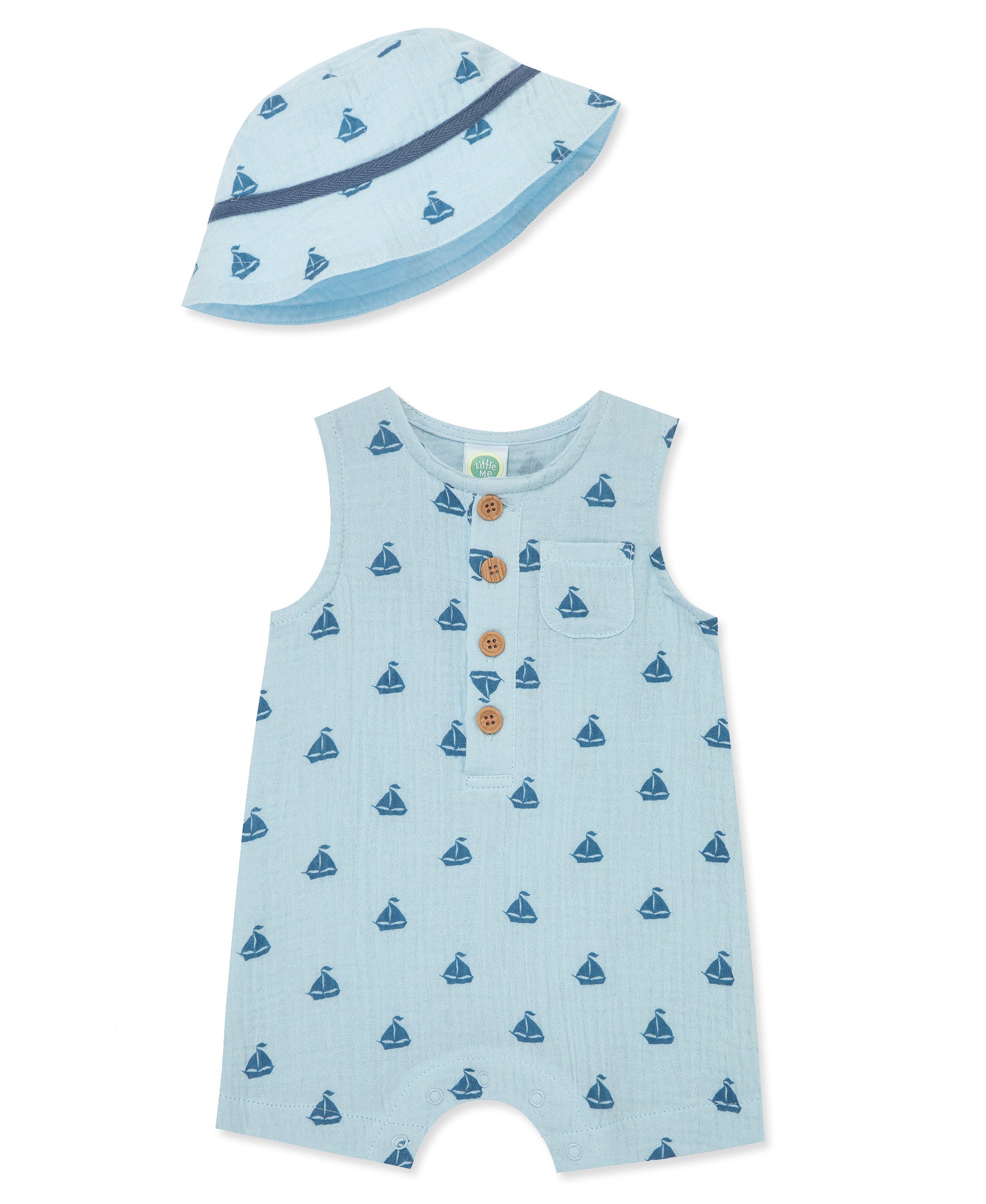 Sailboat Gauze Romper & Hat Set - Little Me