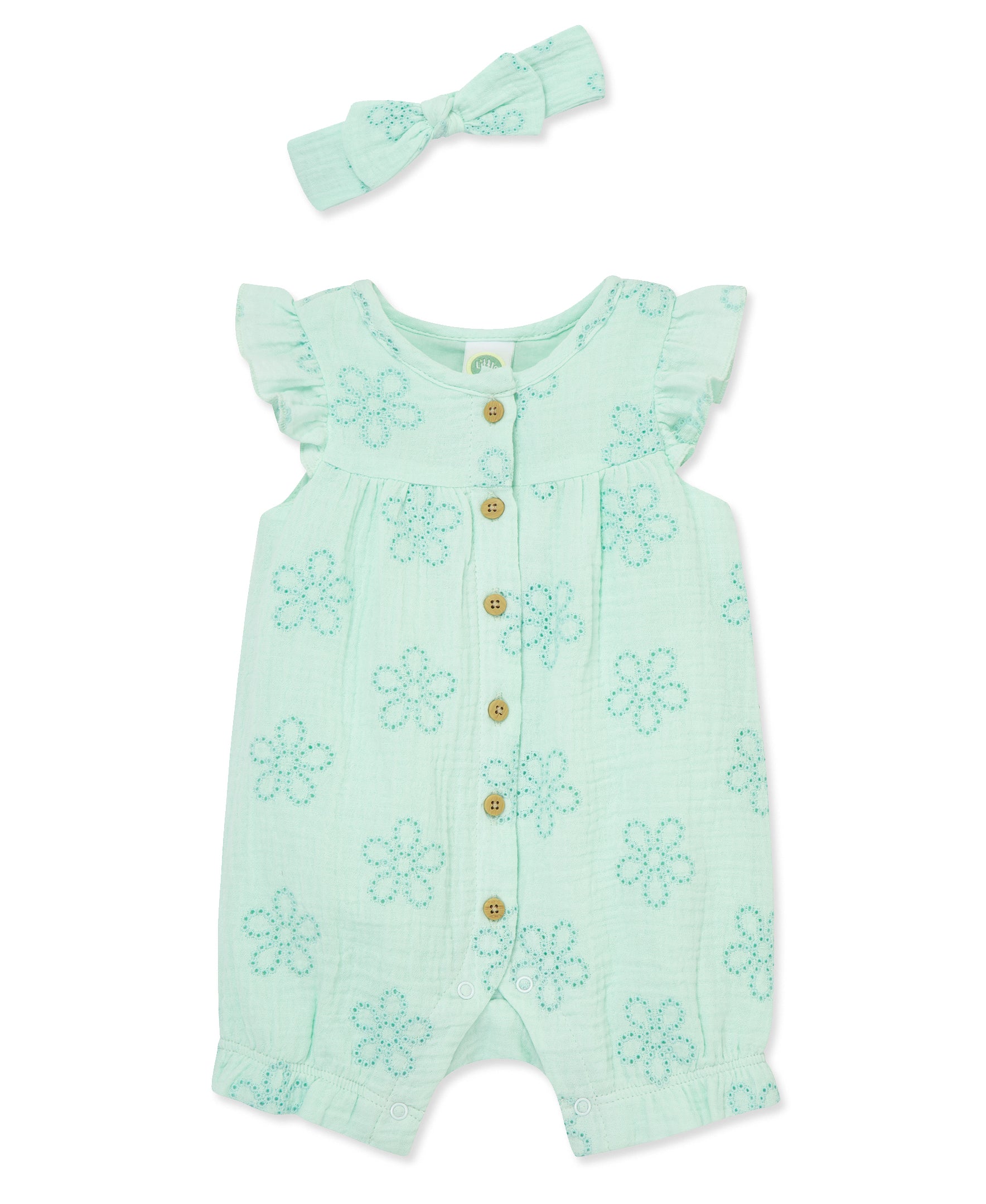 Eyelet Gauze Romper & Headband Set - Little Me