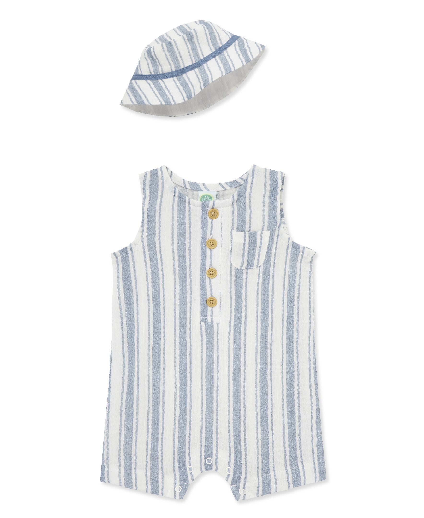 Striped Gauze Romper & Hat Set - Little Me