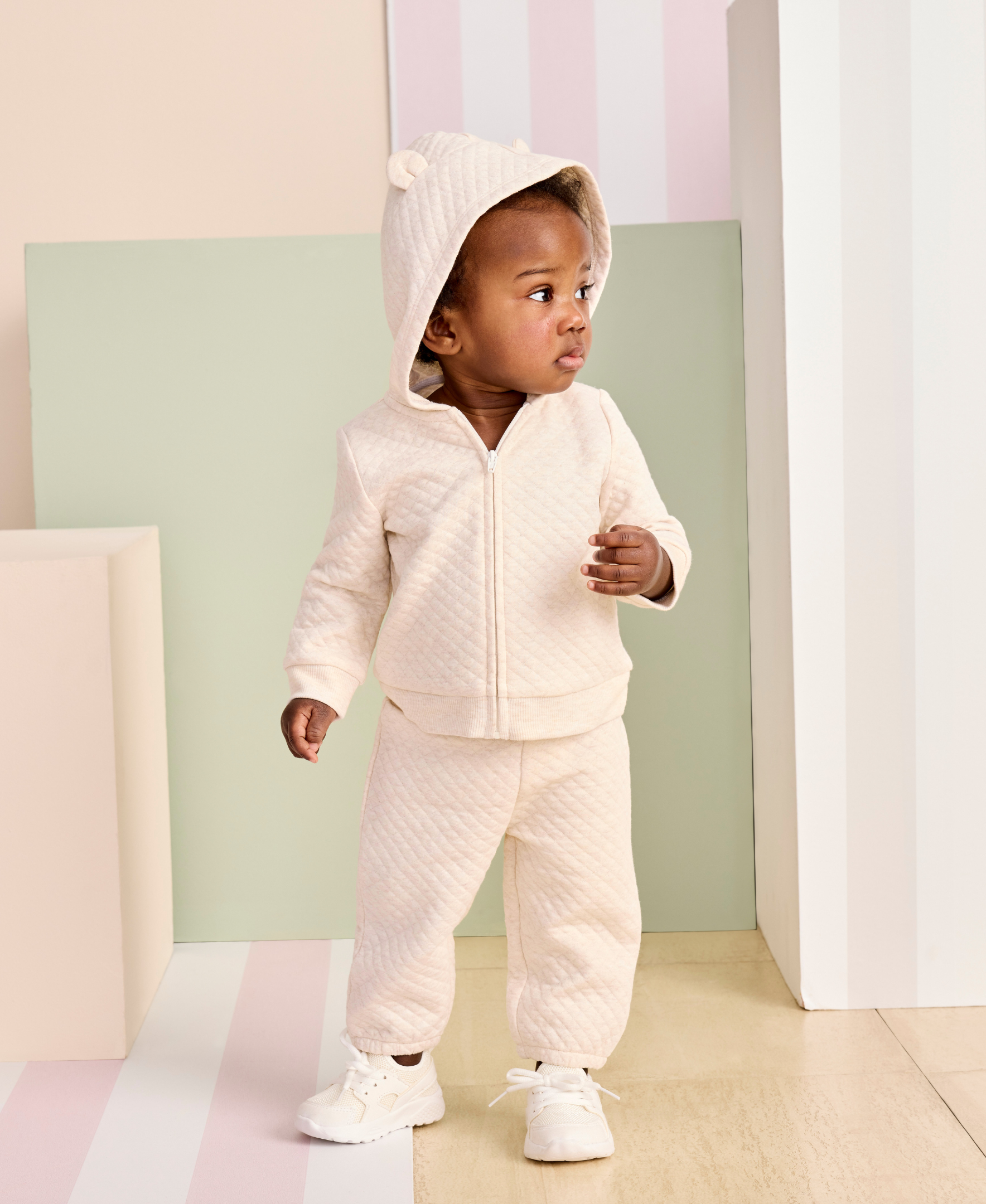 Oatmeal Quilted Hoodie Set - Little Me